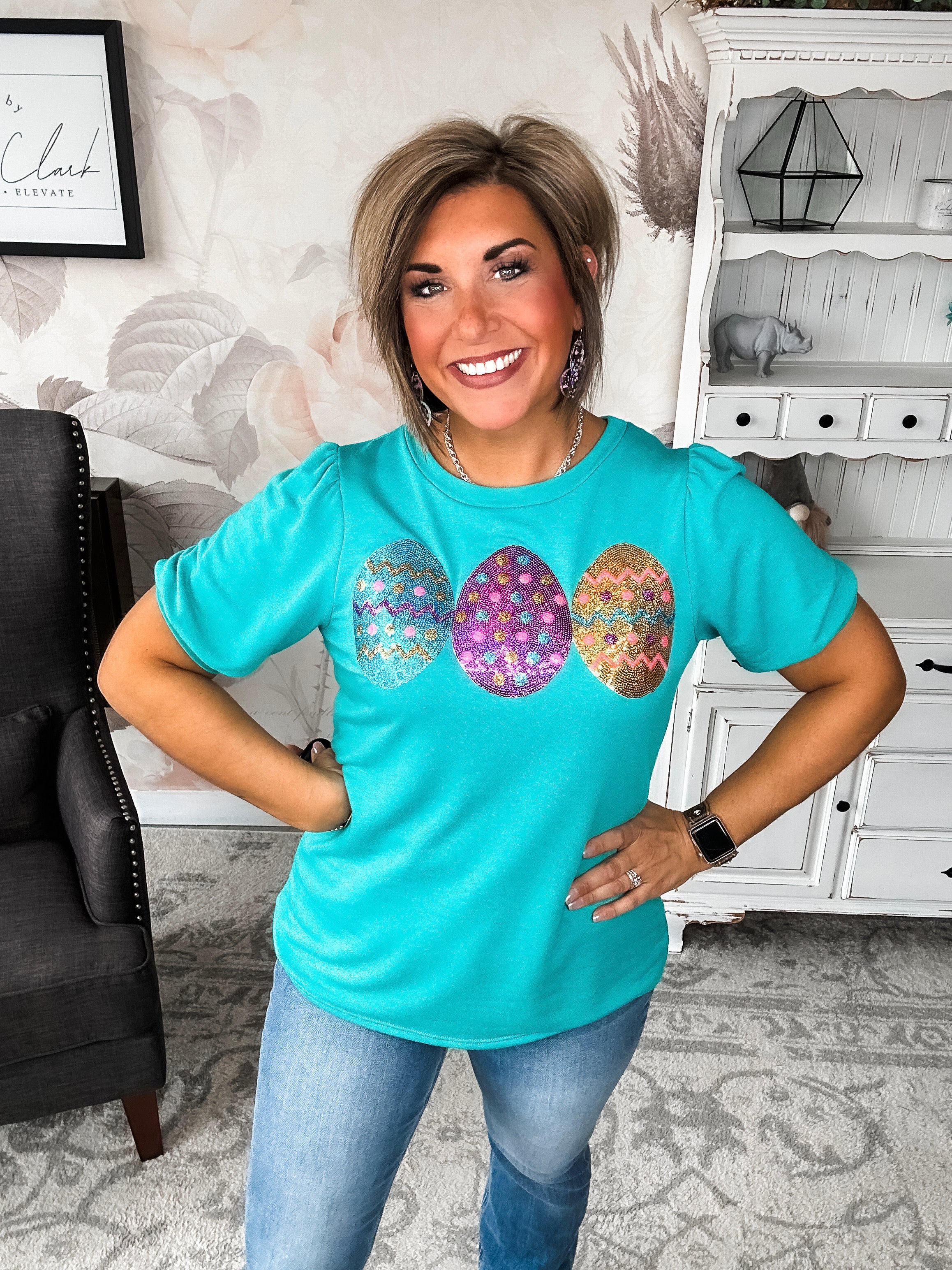 The Good Egg Sequin Puff Sleeve Top