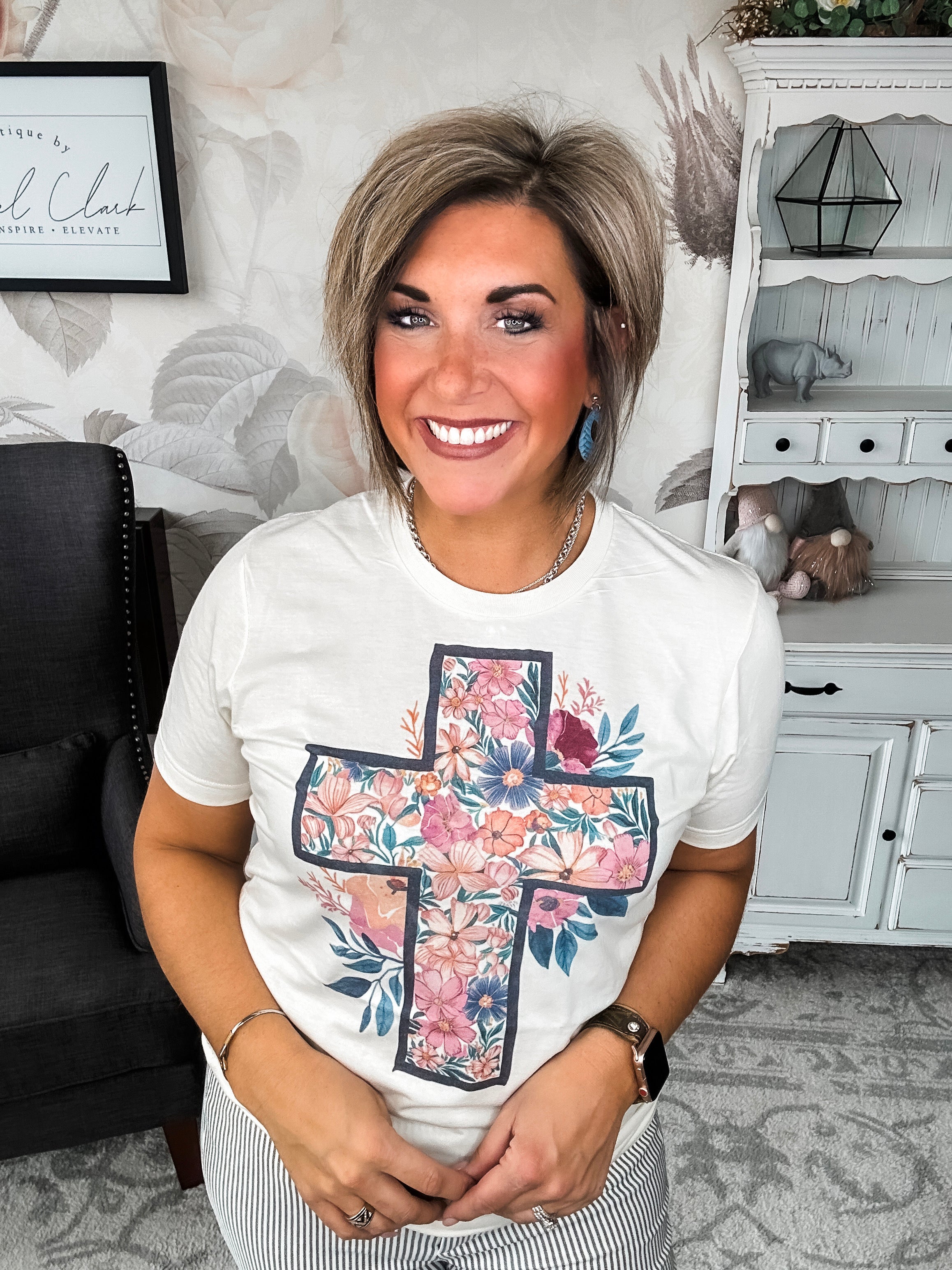 Floral Cream Cross Graphic Tee