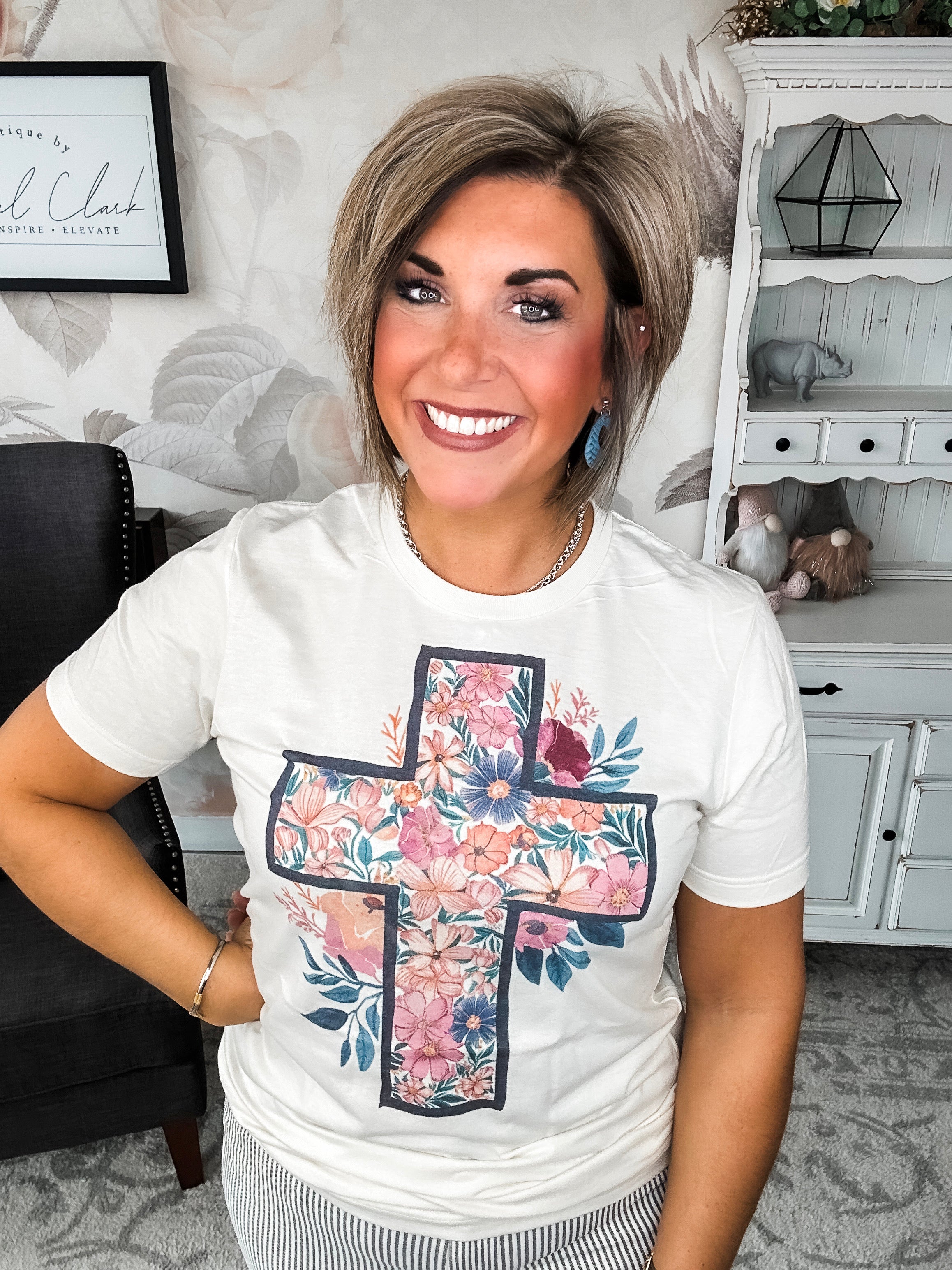 Floral Cream Cross Graphic Tee