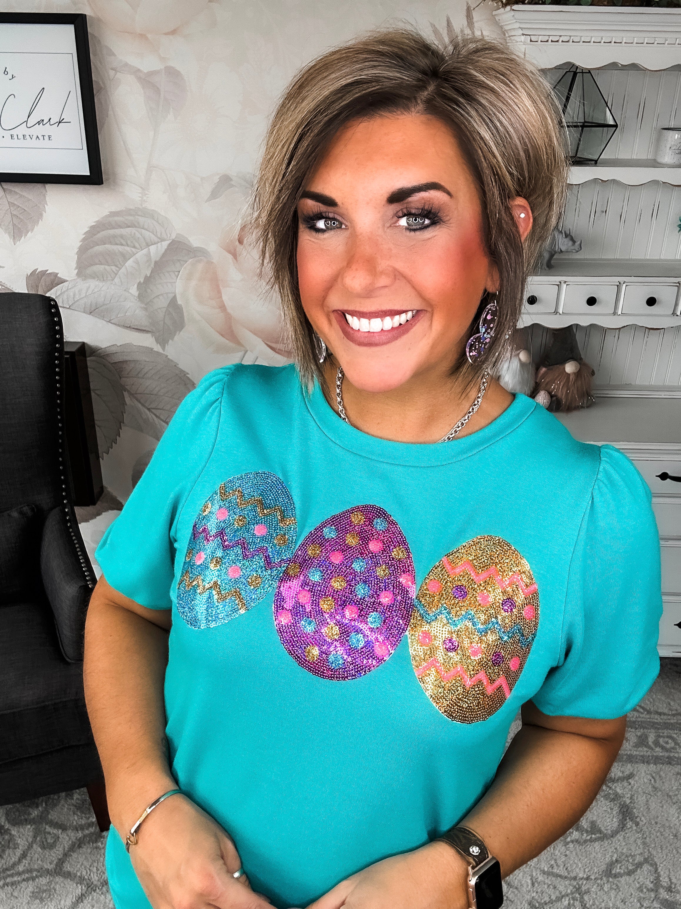 The Good Egg Sequin Puff Sleeve Top