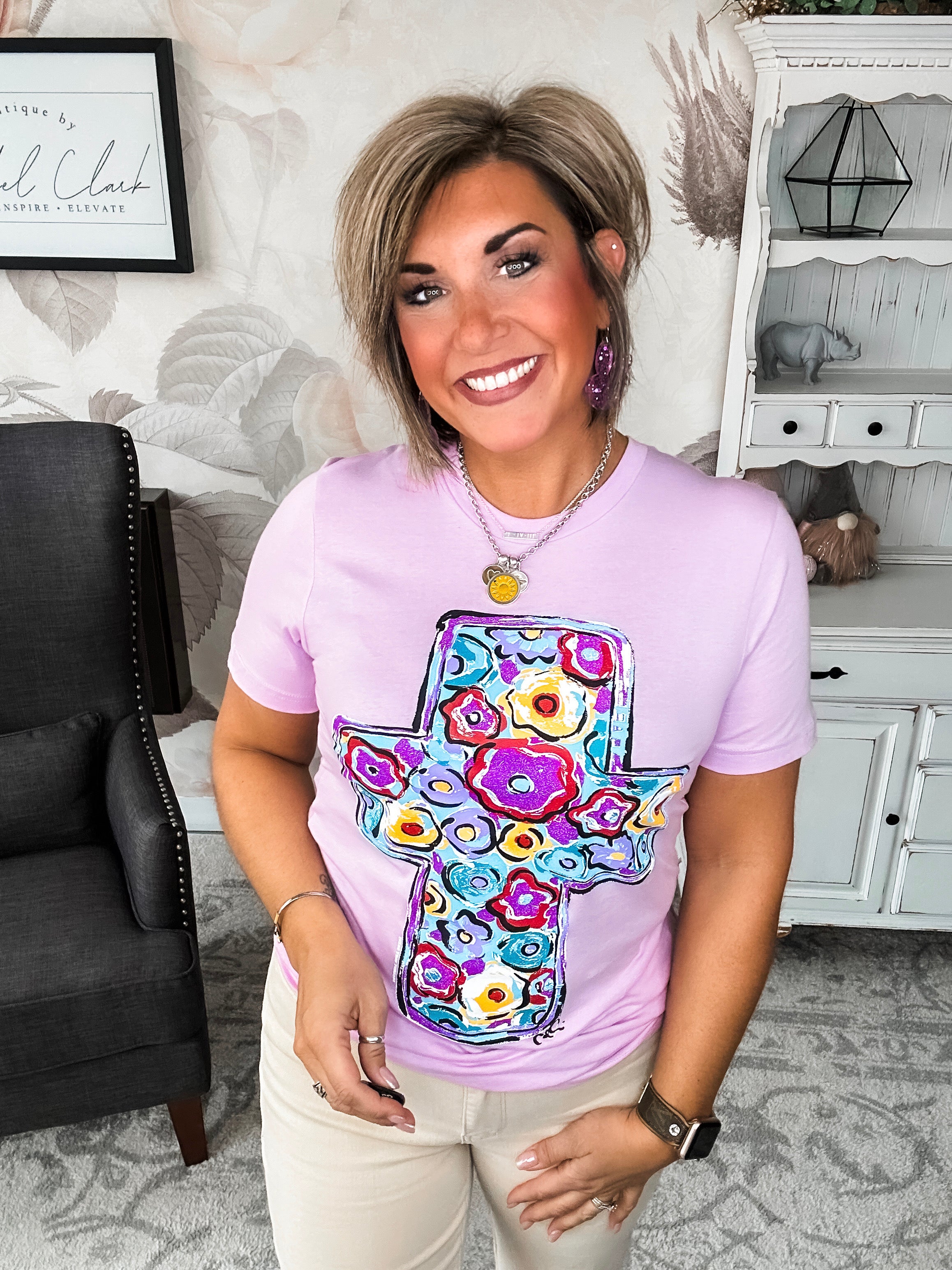 Purple Floral Cross Graphic Tee