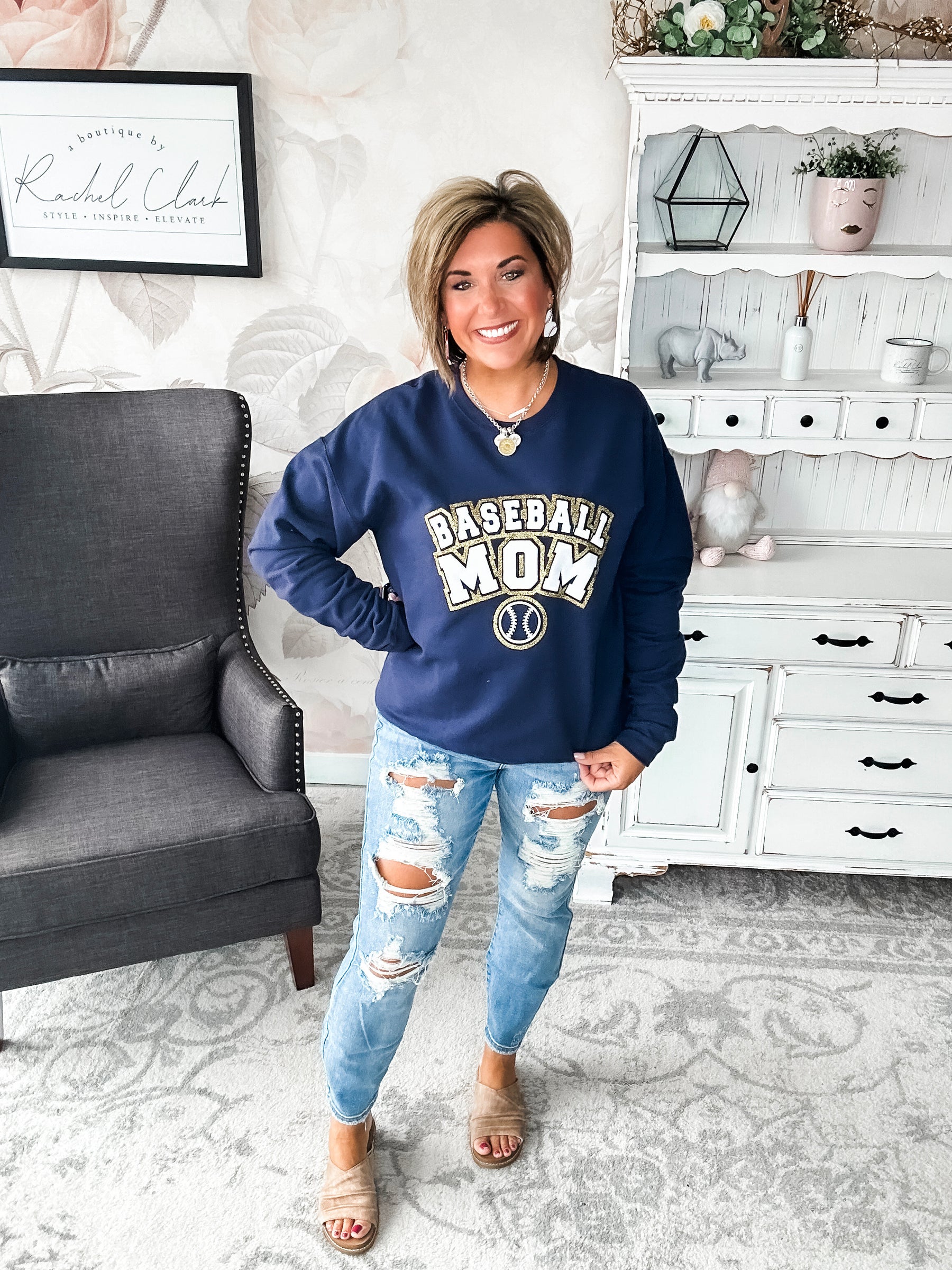 Baseball Mom Varsity Glitter Sweatshirt