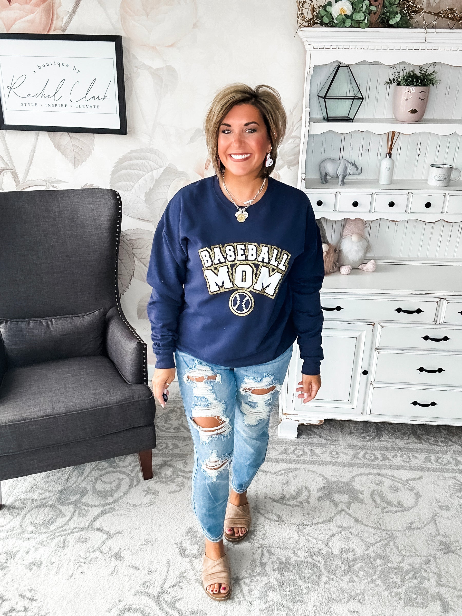 Baseball Mom Varsity Glitter Sweatshirt