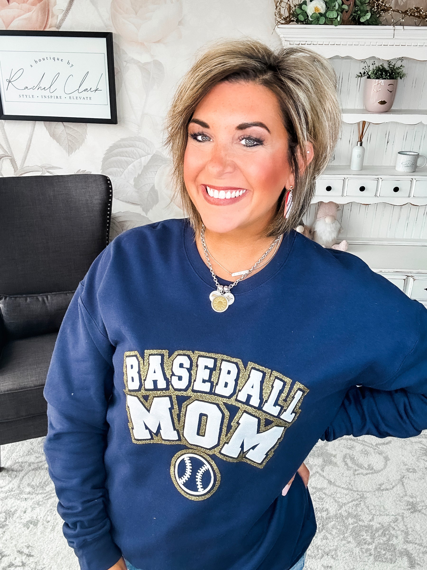Baseball Mom Varsity Glitter Sweatshirt