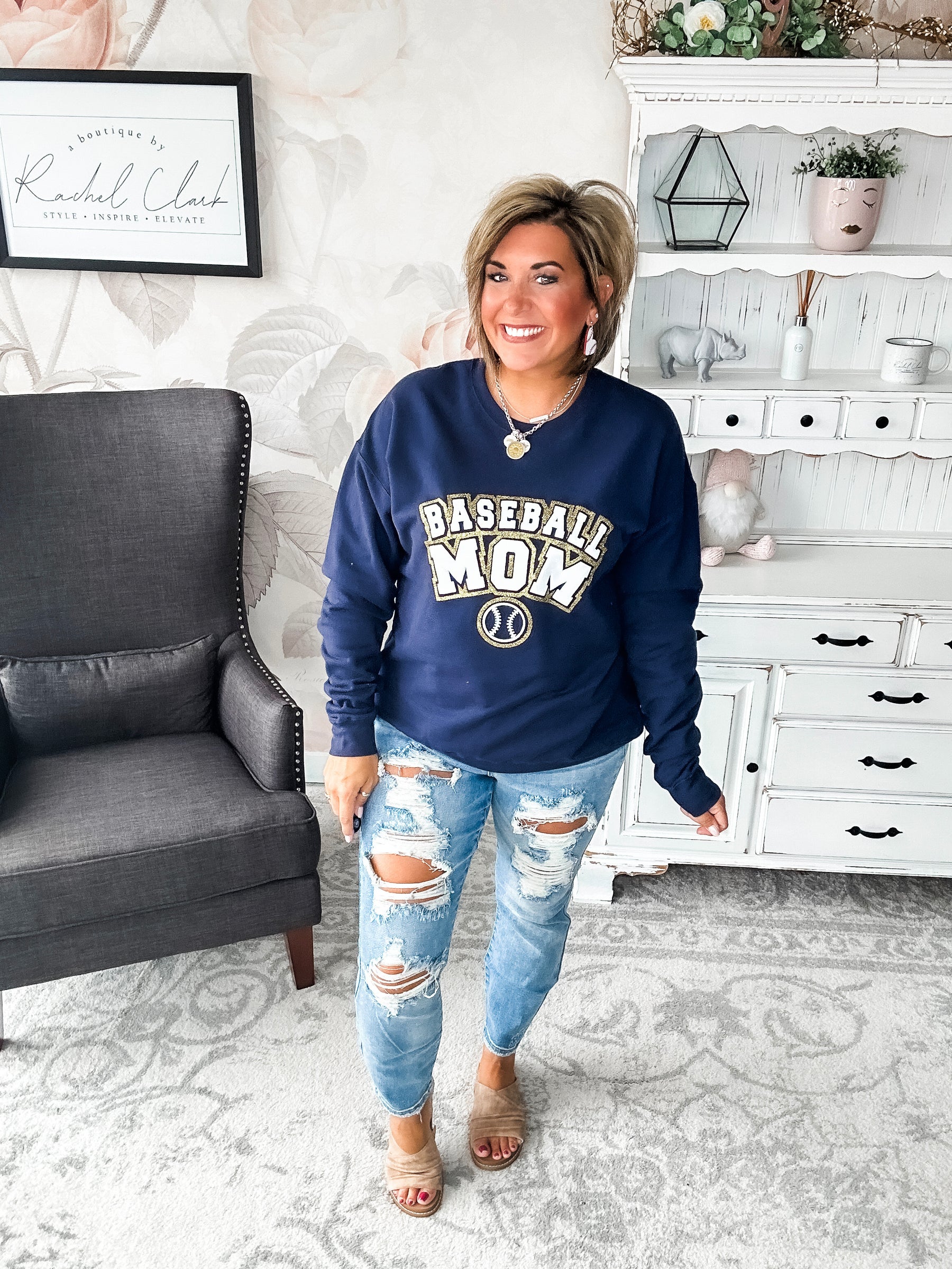 Baseball Mom Varsity Glitter Sweatshirt