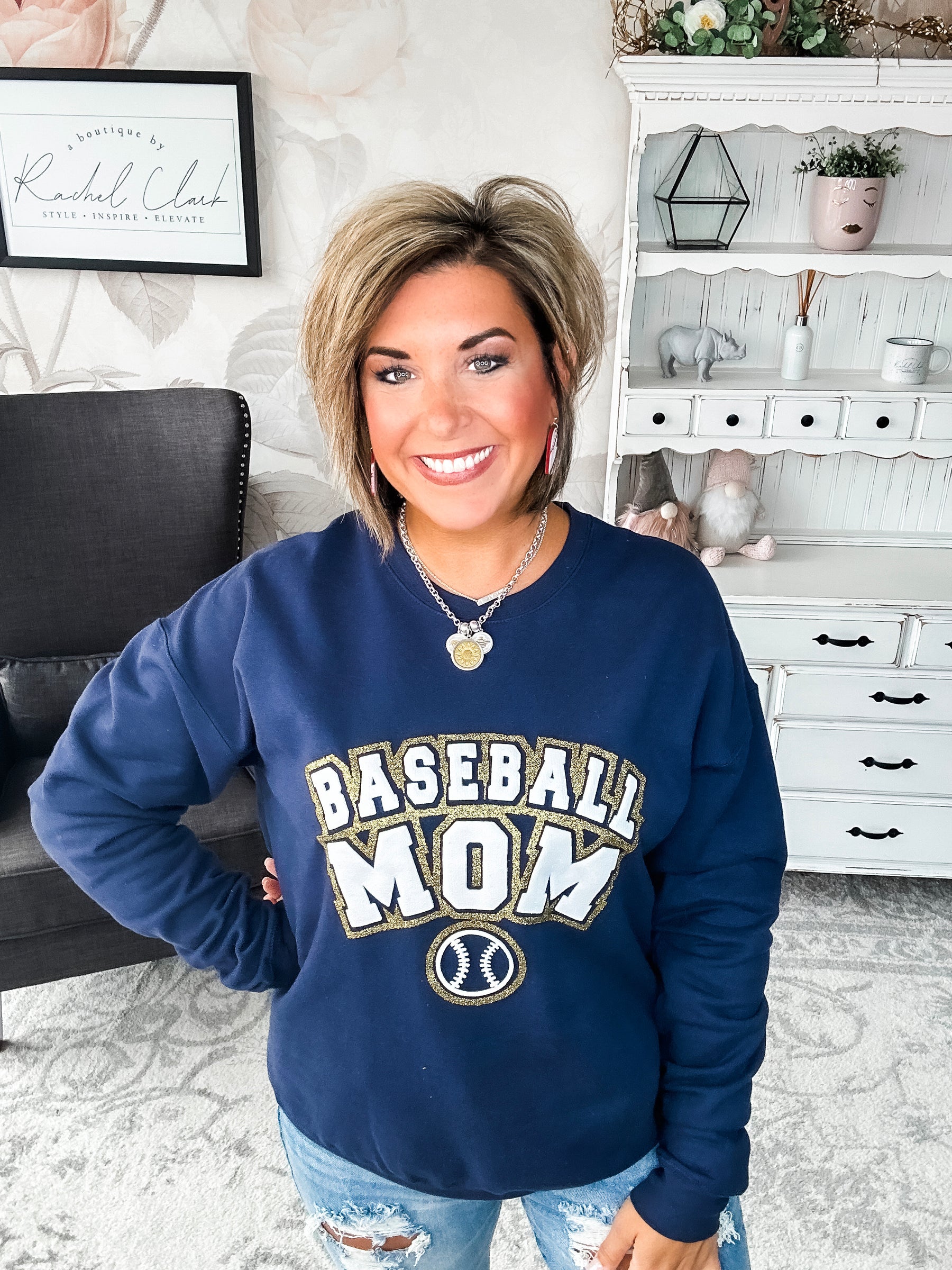 Baseball Mom Varsity Glitter Sweatshirt
