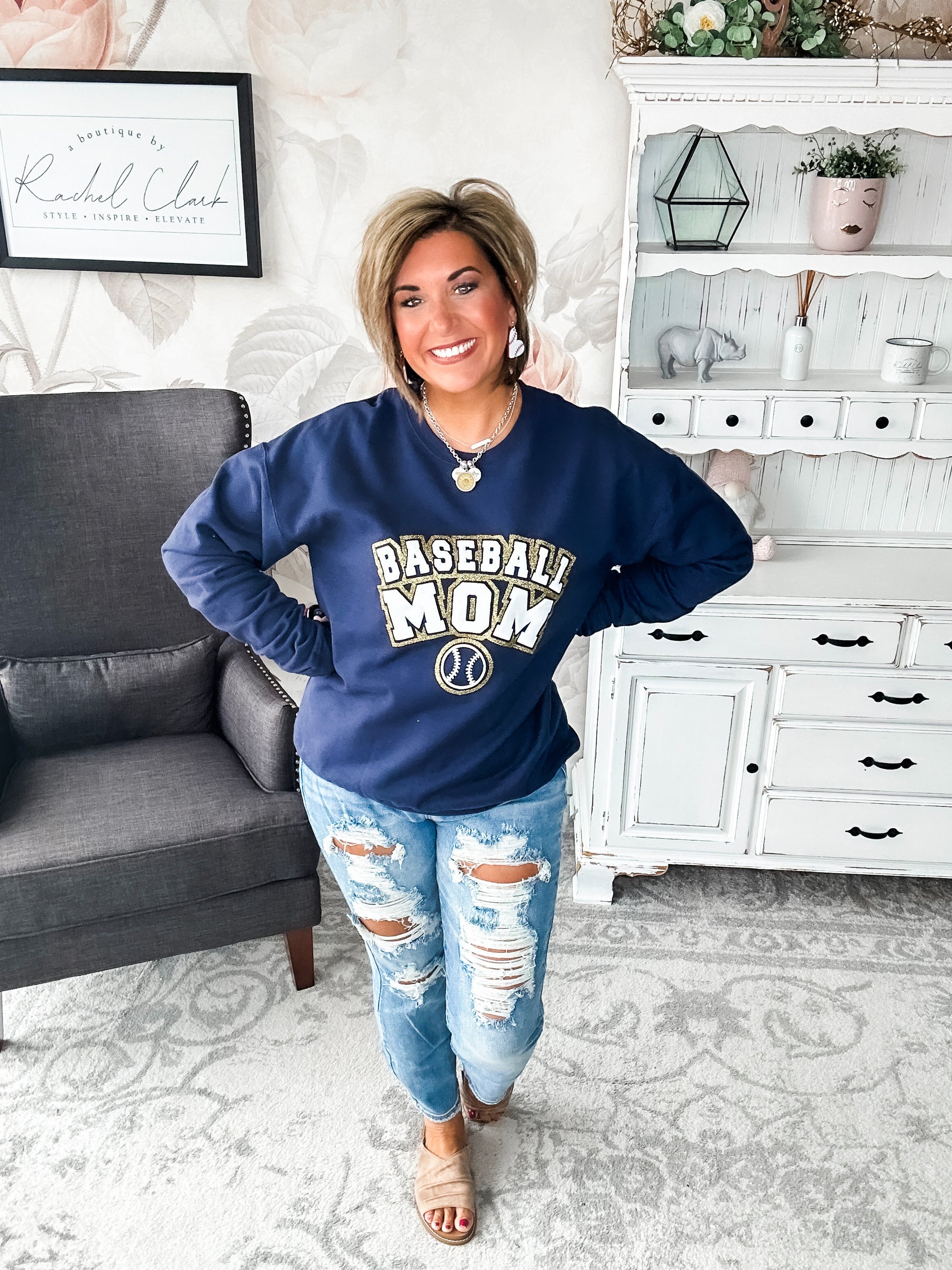 Baseball Mom Varsity Glitter Sweatshirt