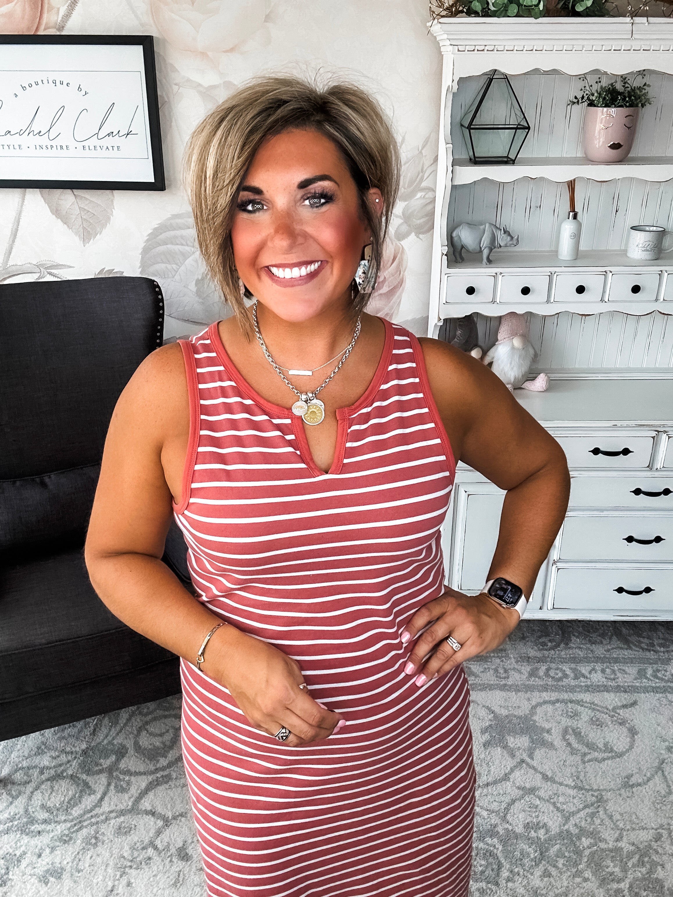 Ampersand Avenue Striped Midi Dress - Cherry Blossom