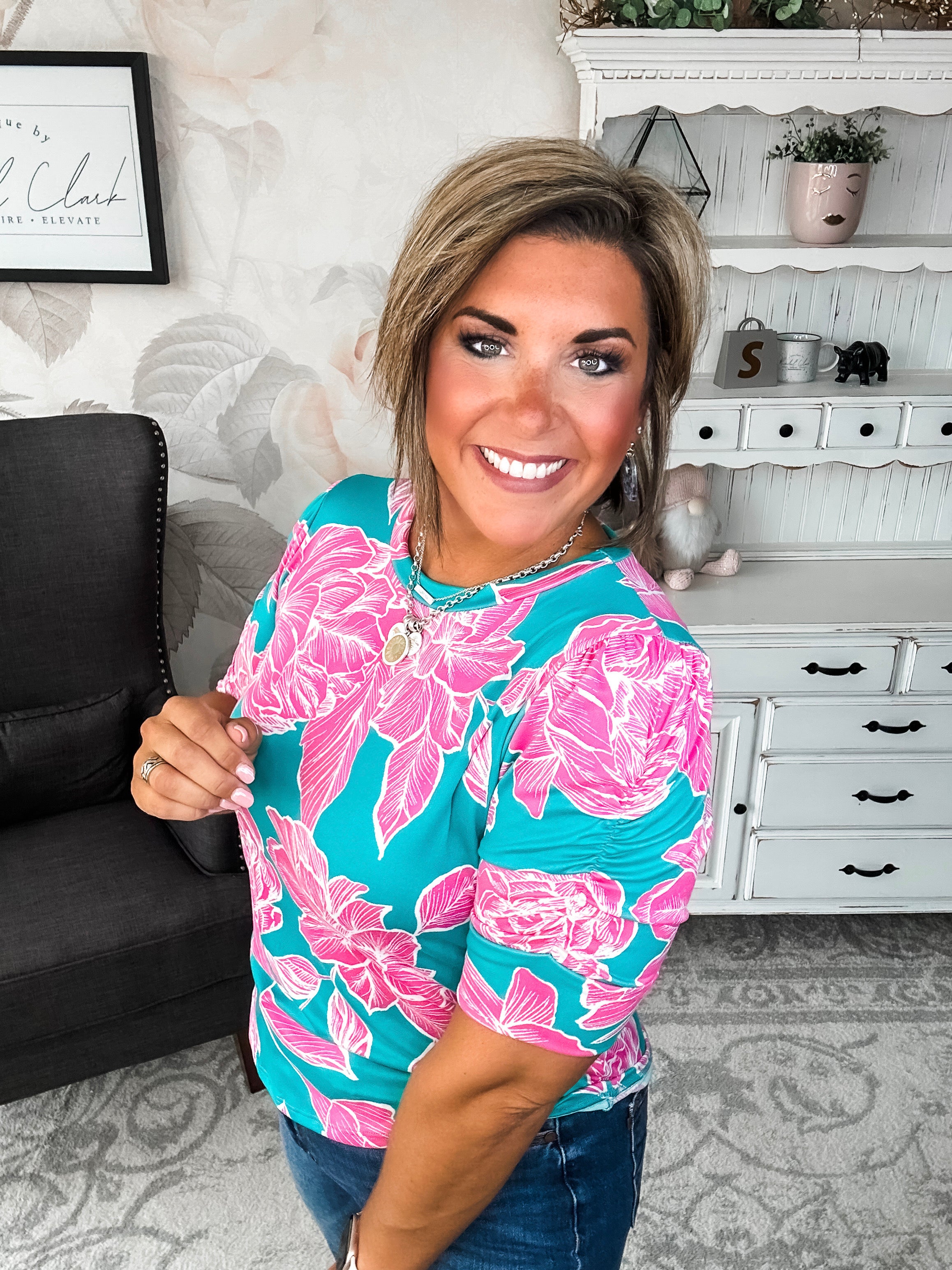 Enchanted To Meet You Top - Teal & Pink