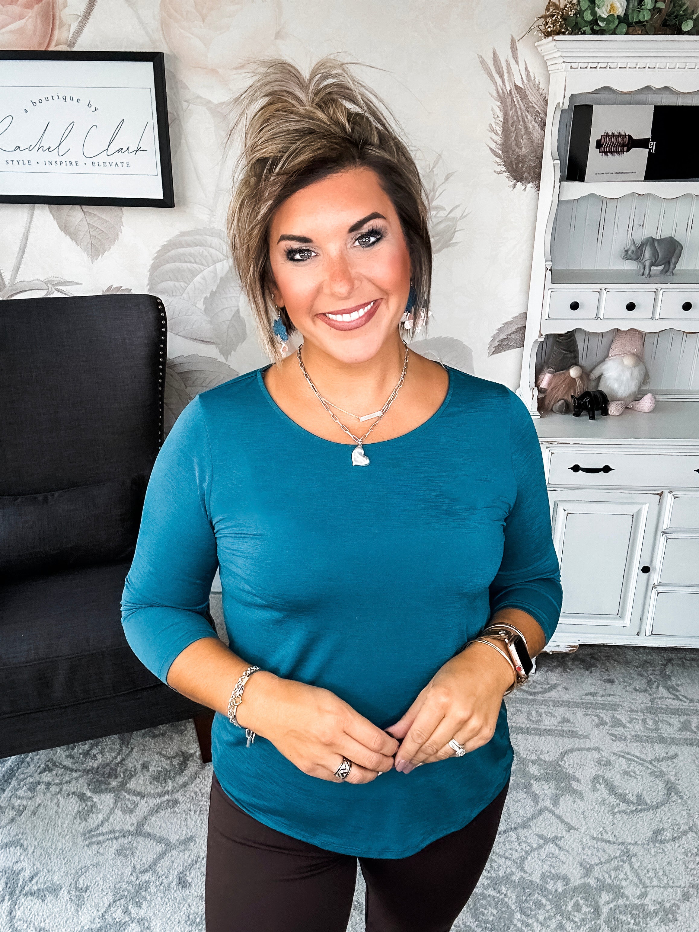 Find The Answer Round Neck Top - Dark Teal
