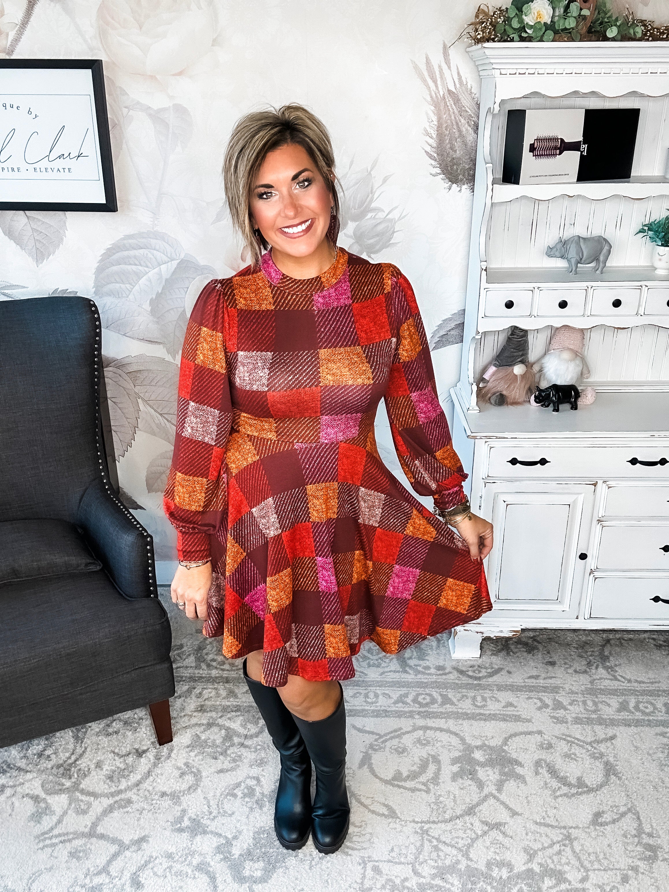 Time For Comfort Dress - Red Checker