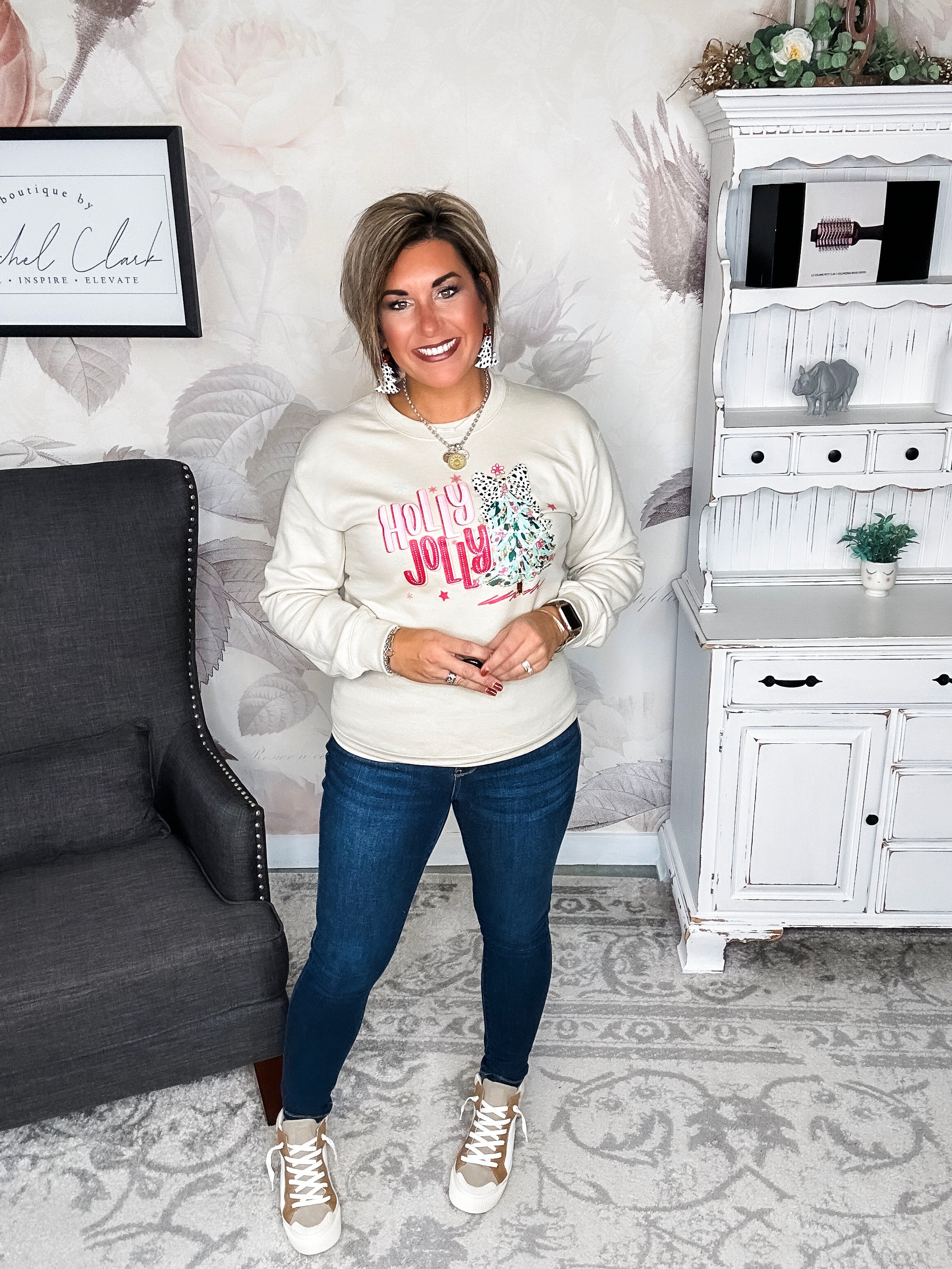 Holly Jolly Sparkle Tree Pullover Sweatshirt