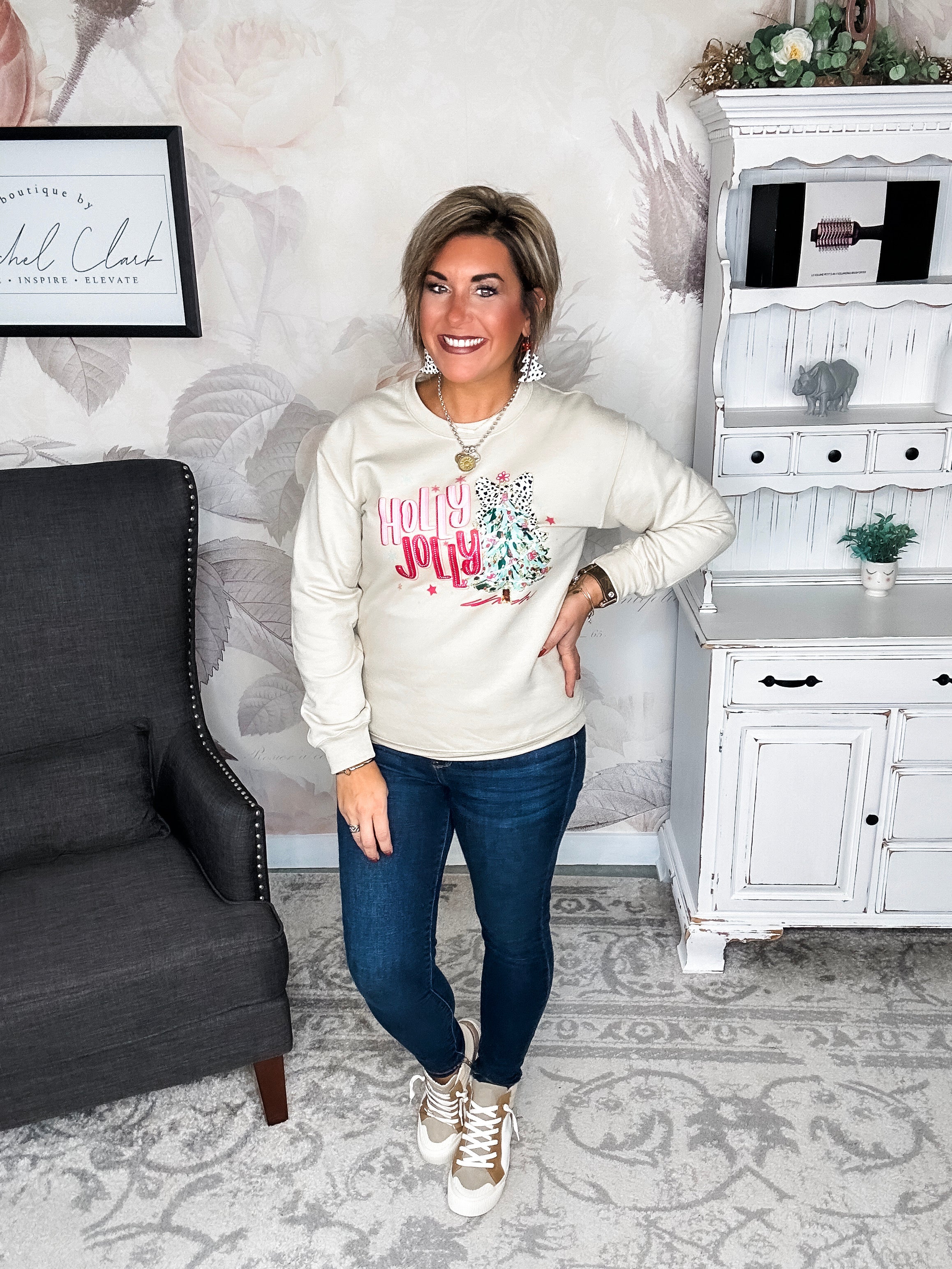 Holly Jolly Sparkle Tree Pullover Sweatshirt
