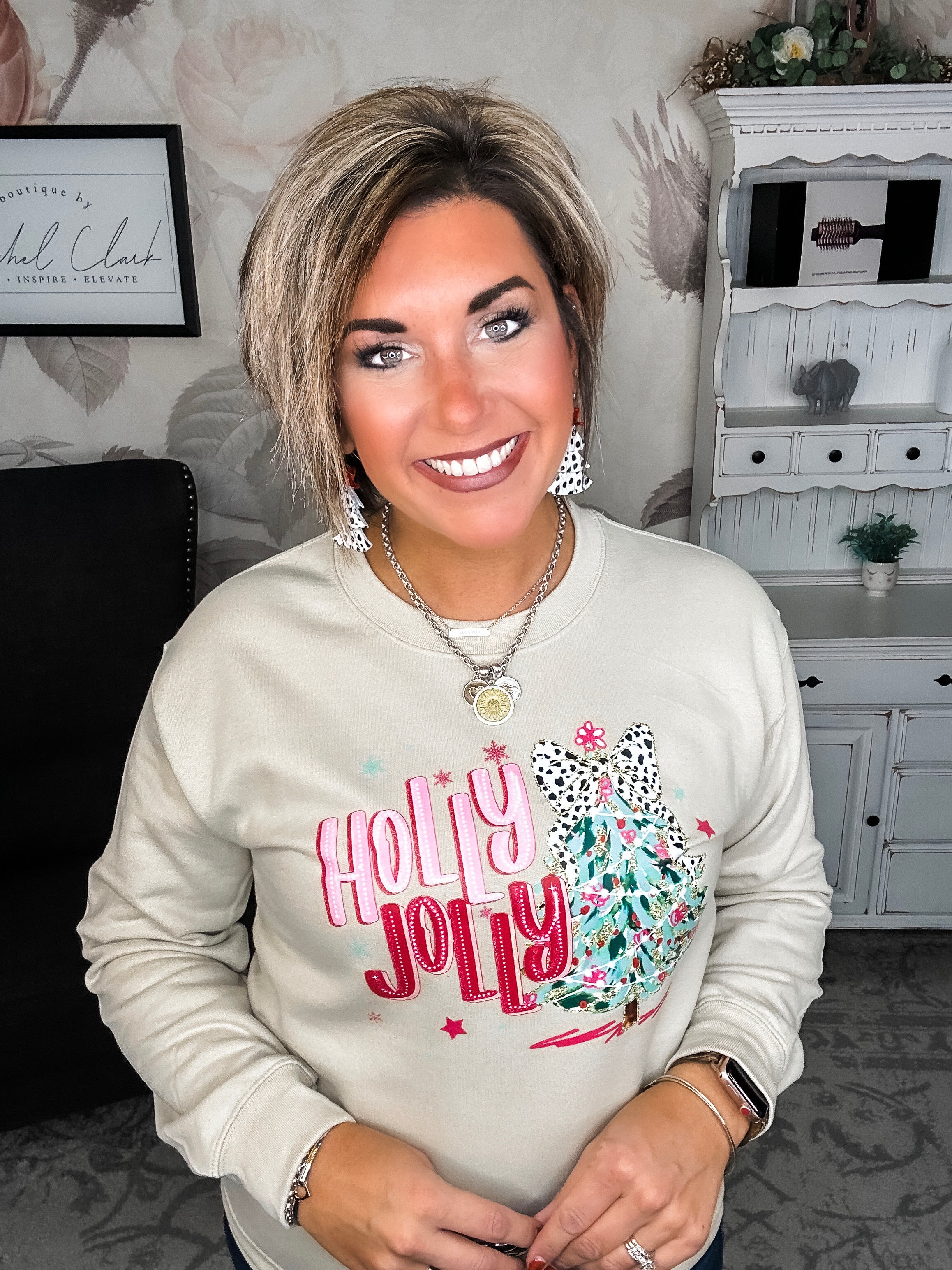 Holly Jolly Sparkle Tree Pullover Sweatshirt