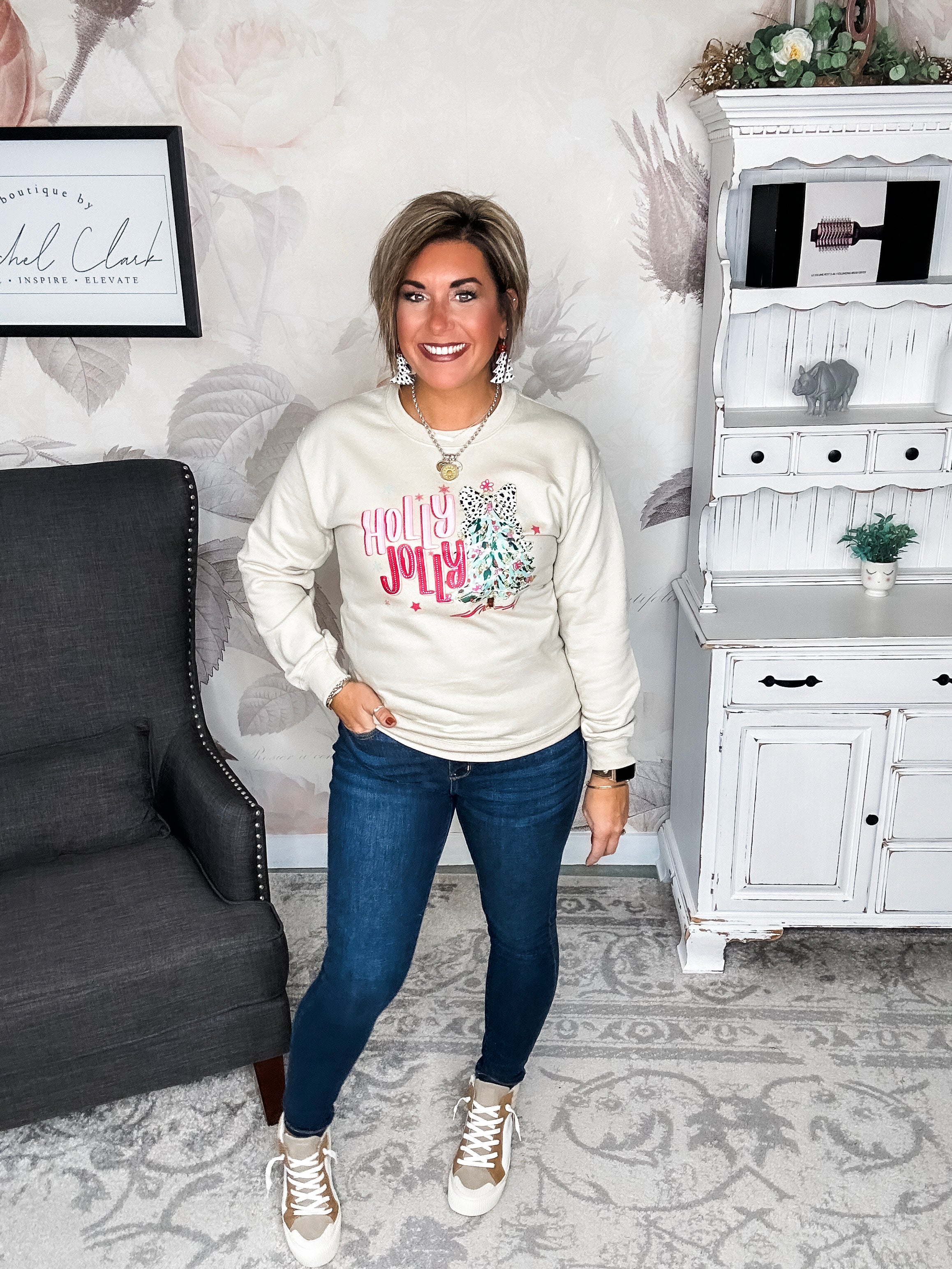 Holly Jolly Sparkle Tree Pullover Sweatshirt
