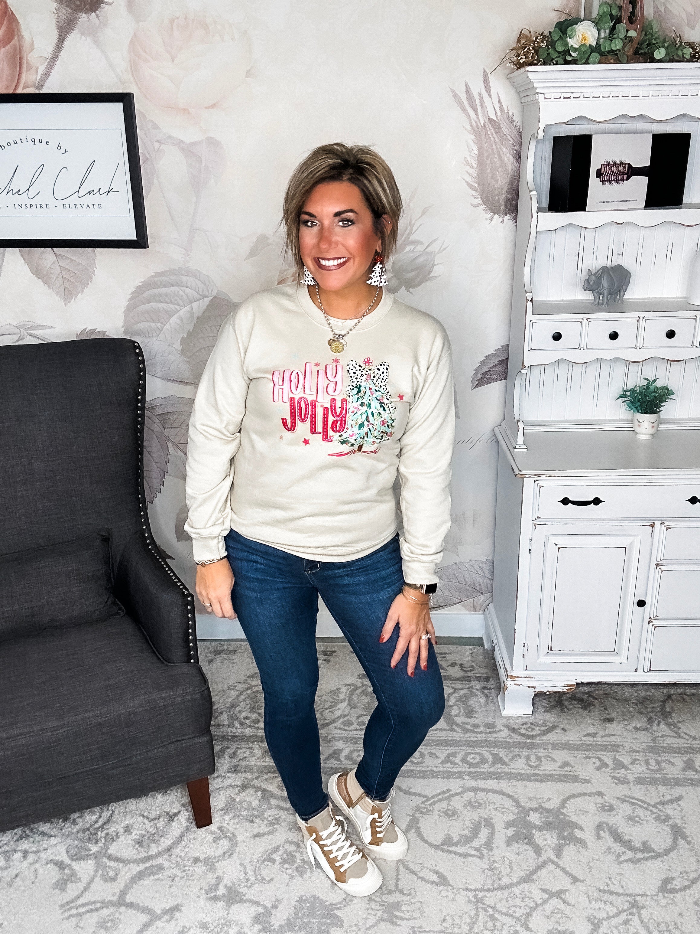 Holly Jolly Sparkle Tree Pullover Sweatshirt