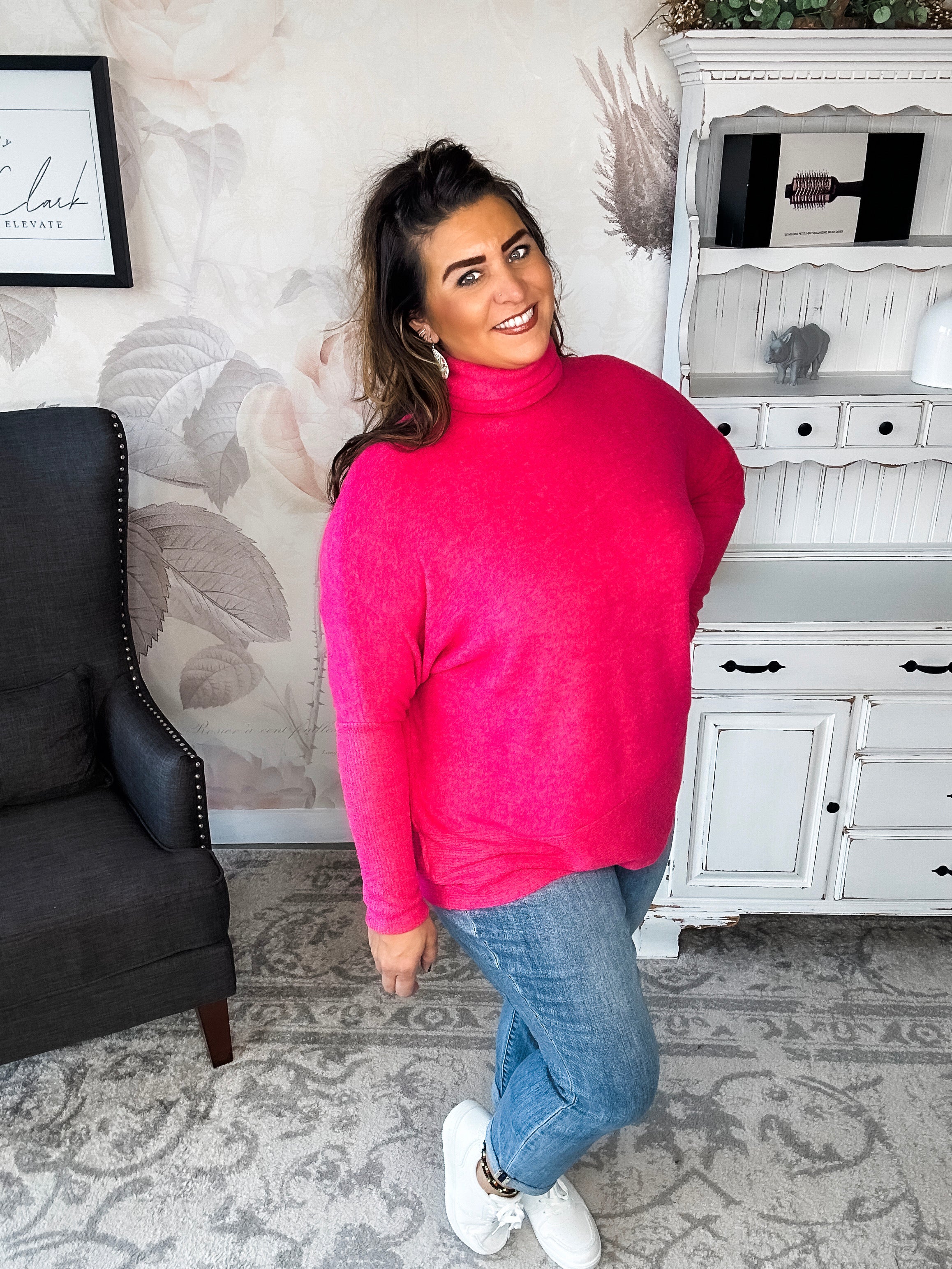 Not Done Yet Turtleneck Sweater - Fuchsia