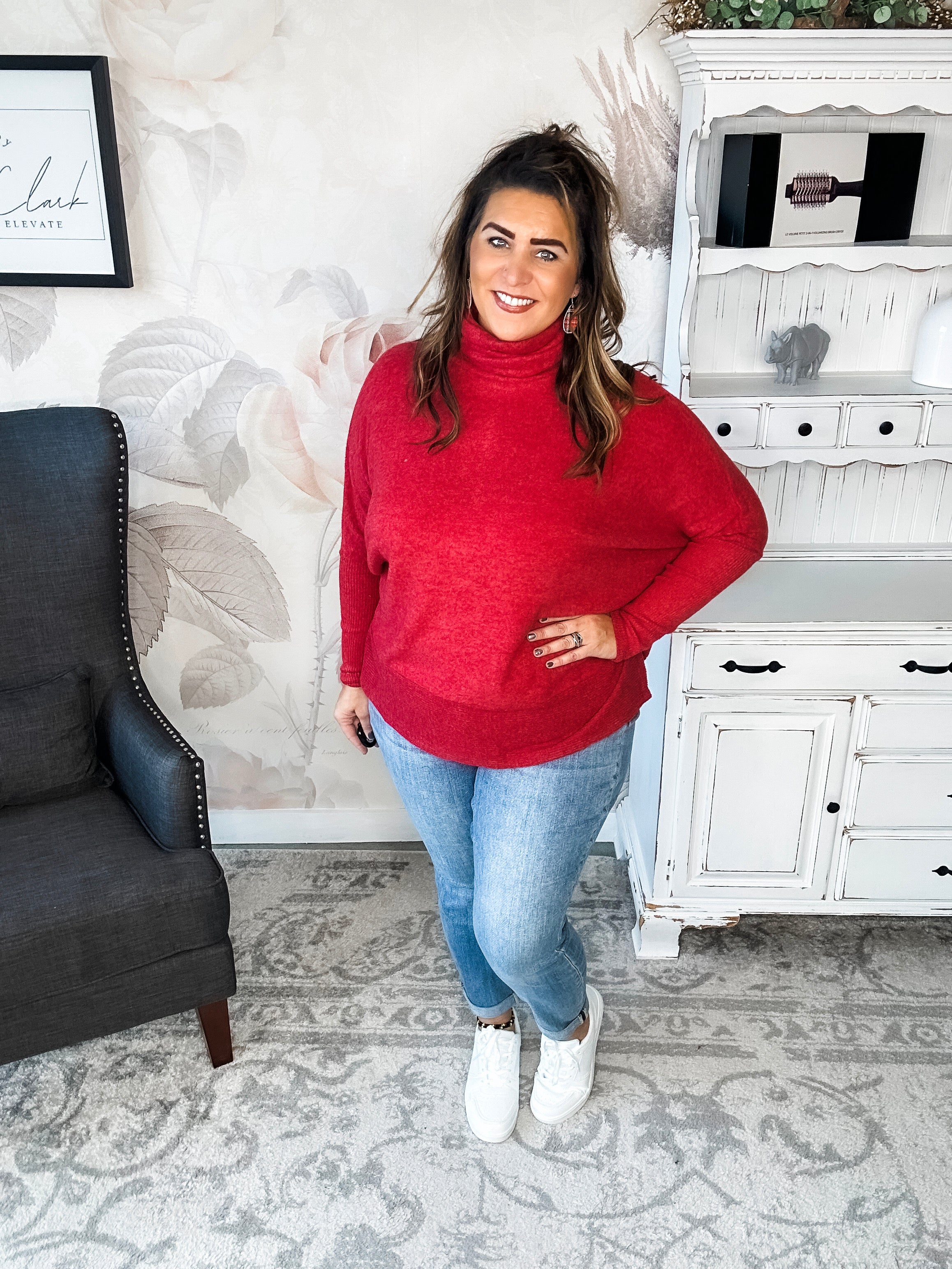 Not Done Yet Turtleneck Sweater - Dark Red