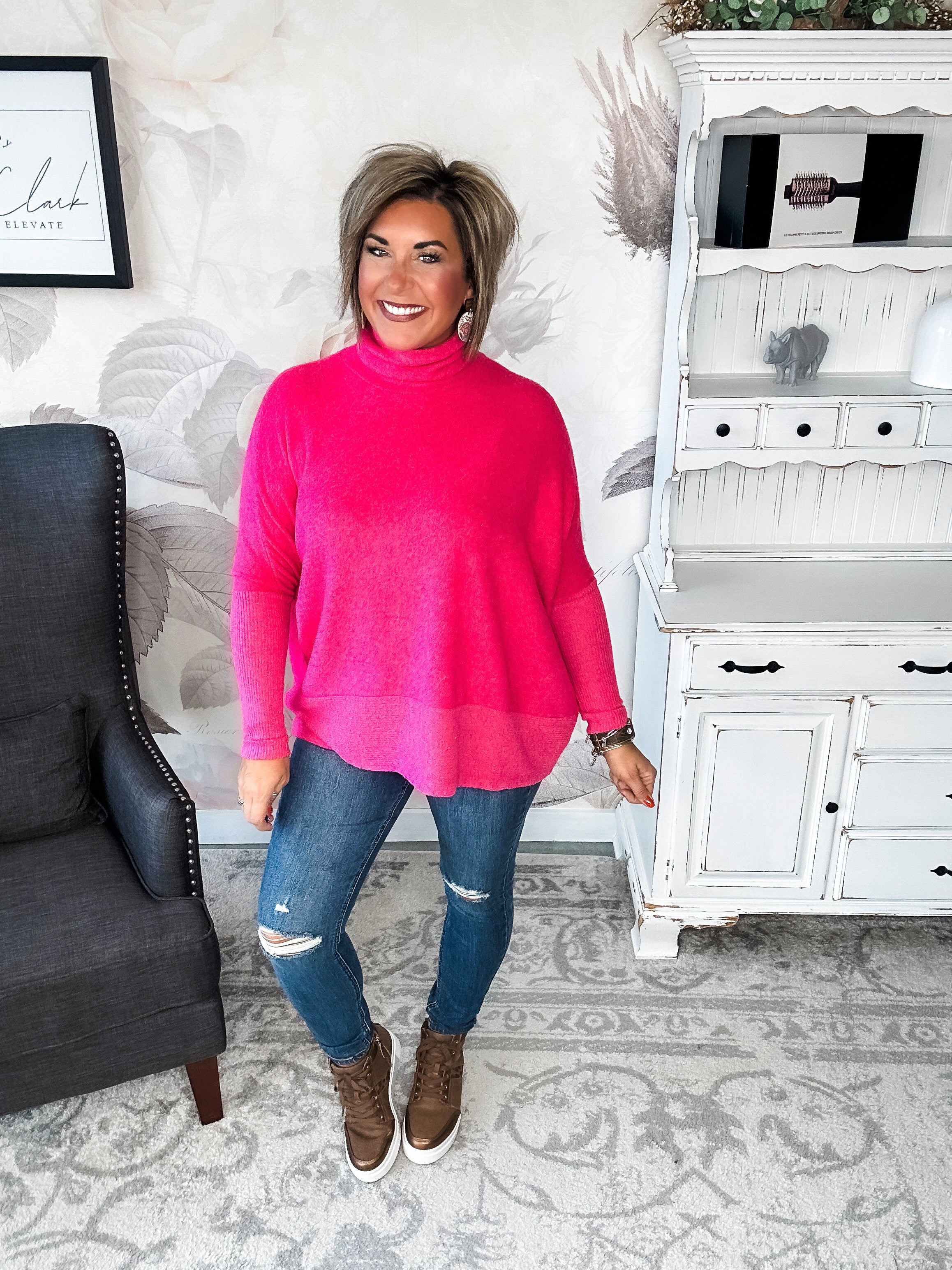 Not Done Yet Turtleneck Sweater - Fuchsia