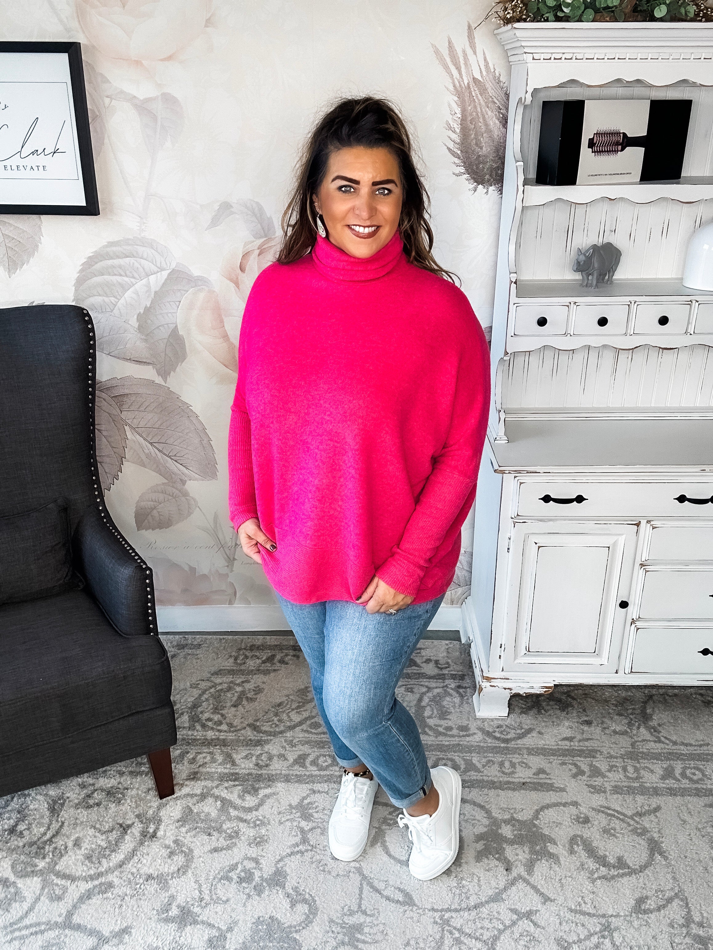 Not Done Yet Turtleneck Sweater - Fuchsia