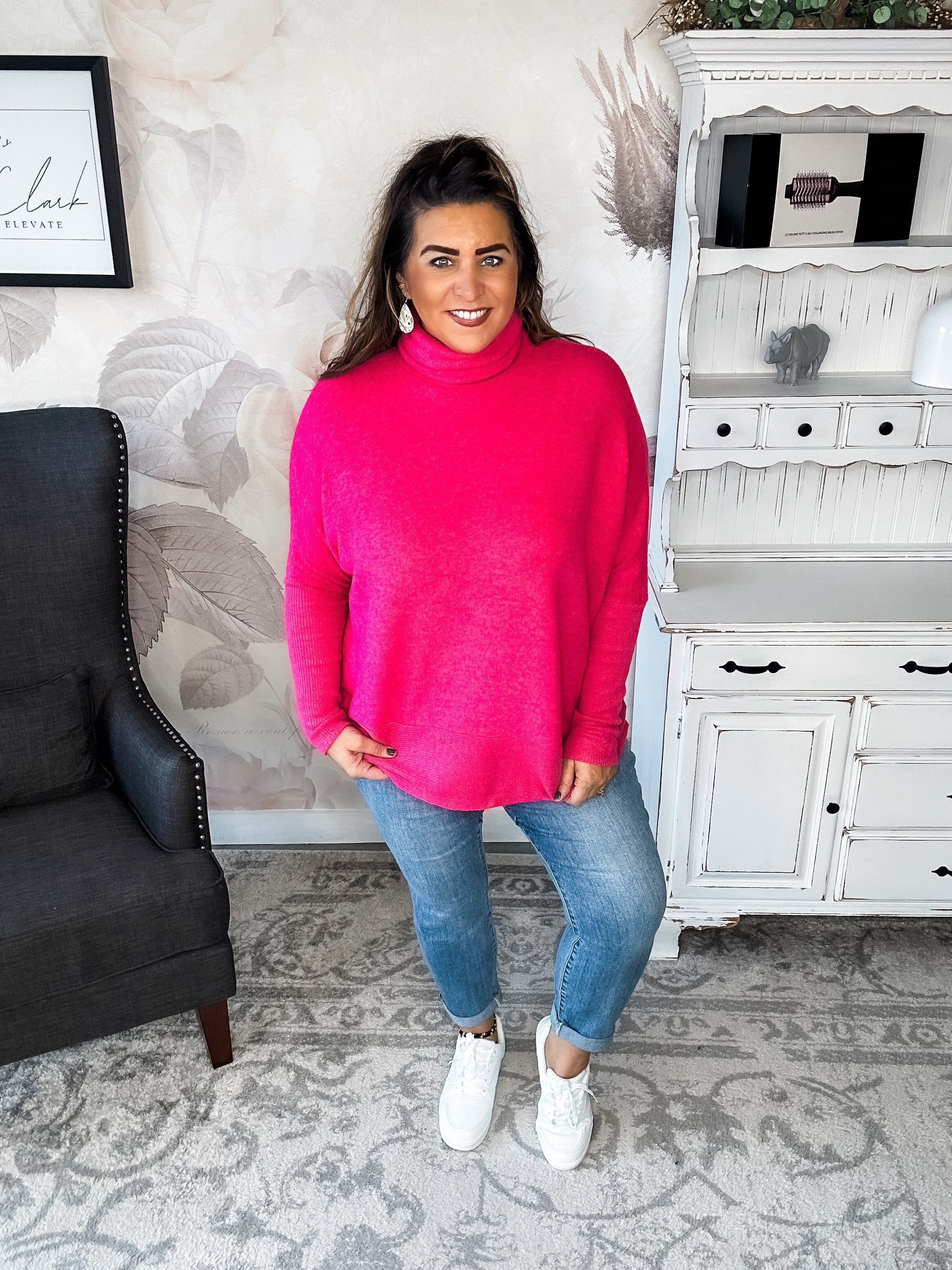 Not Done Yet Turtleneck Sweater - Fuchsia