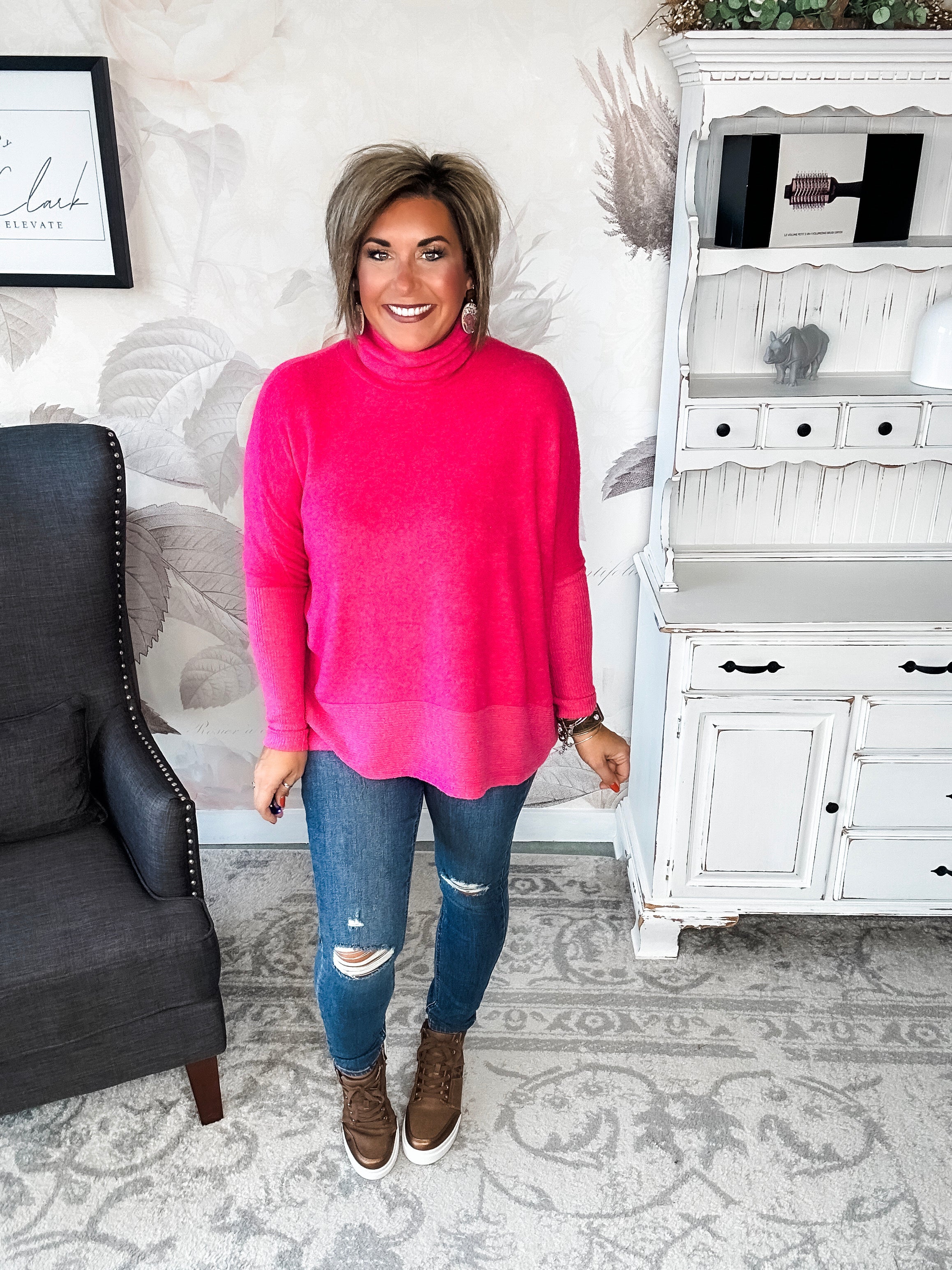 Not Done Yet Turtleneck Sweater - Fuchsia