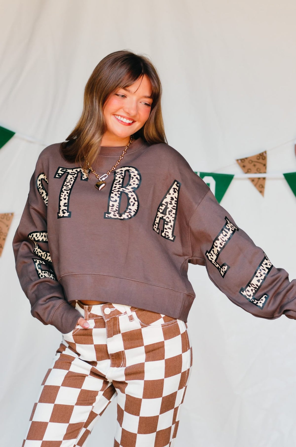 Football Leopard Mocha Crop Sweatshirt *ONLINE EXCLUSIVE*