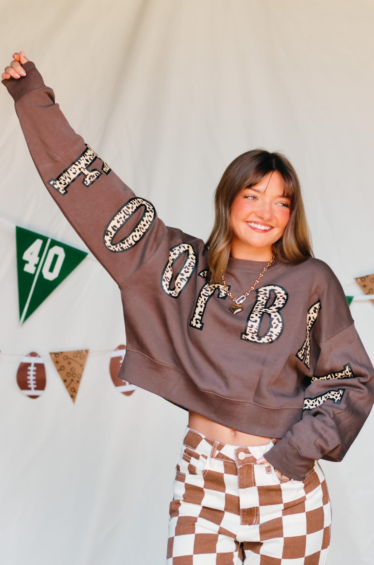 Football Leopard Mocha Crop Sweatshirt *ONLINE EXCLUSIVE*