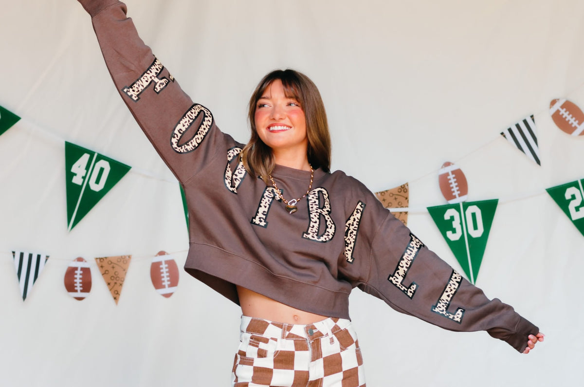 Football Leopard Mocha Crop Sweatshirt *ONLINE EXCLUSIVE*