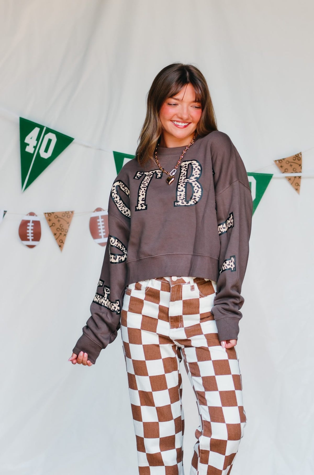 Football Leopard Mocha Crop Sweatshirt *ONLINE EXCLUSIVE*