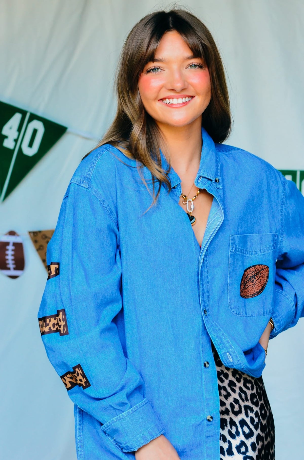 Football Leopard Denim Shirt *ONLINE EXCLUSIVE*