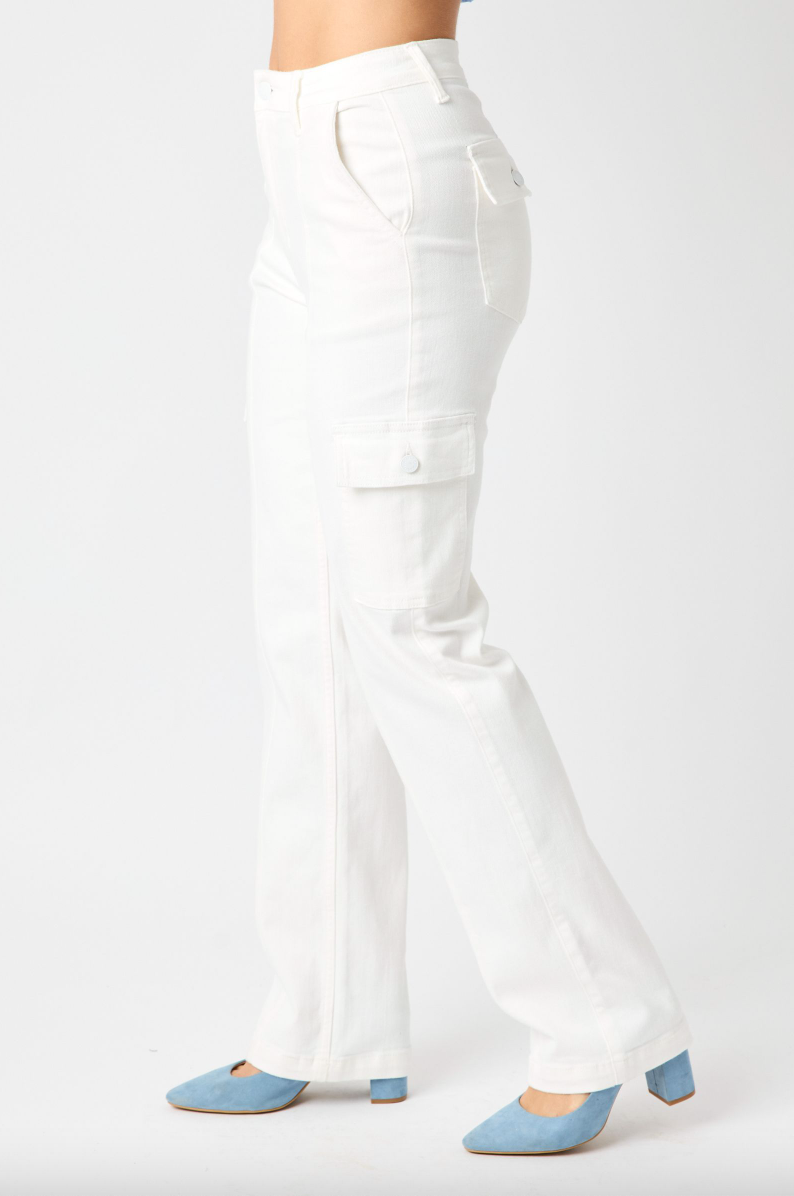 Judy Blue White Cargo Straight Leg Jeans