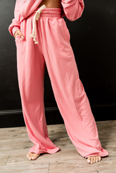 Ampersand Avenue Performance Fleece Free Time Wide Leg Comfy Pant - Pink Tulip