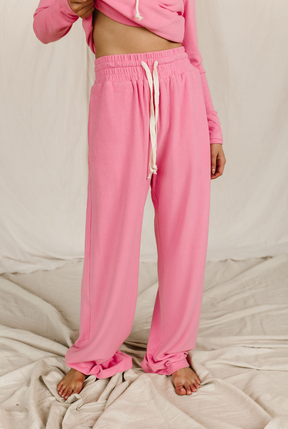 Ampersand Avenue Performance Fleece Free Time Wide Leg Comfy Pant - Pink Tulip