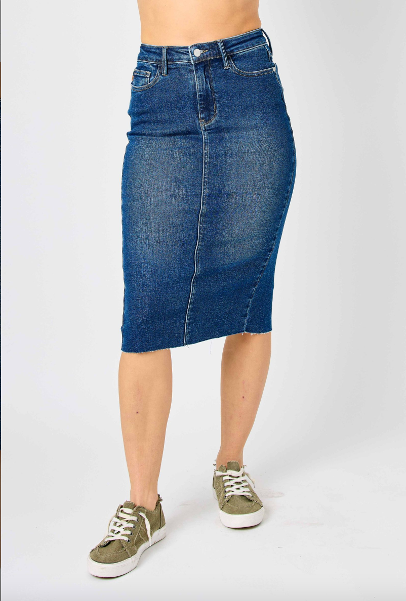 Judy Blue Denim Back Slit Raw Hem Skirt L