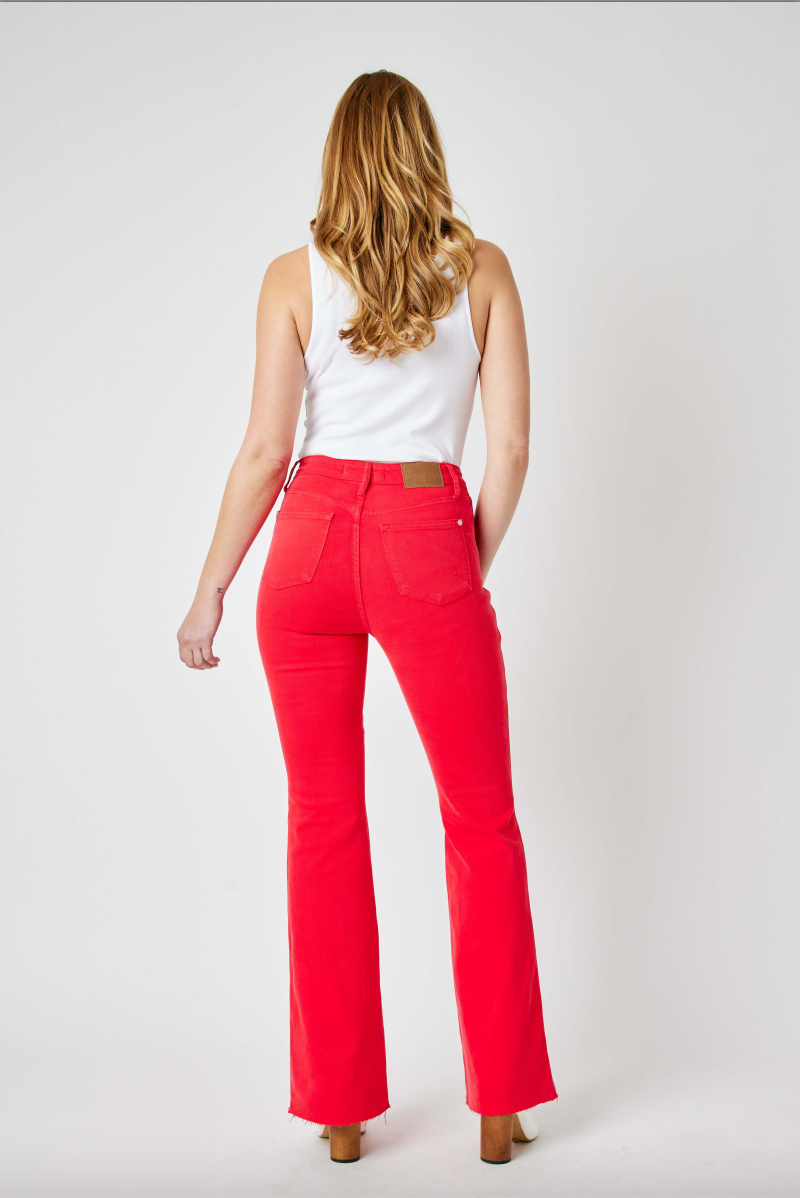 Judy Blue Tummy Control Flare Jeans - Red