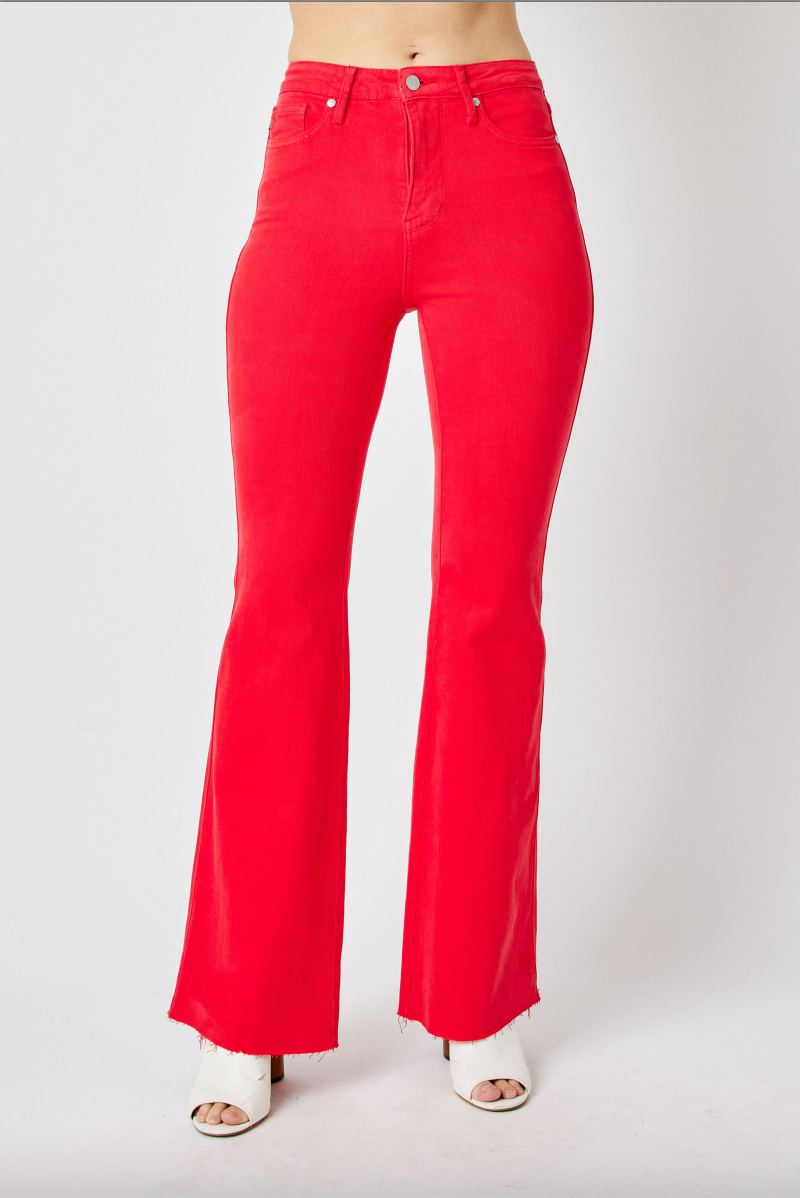 Judy Blue Tummy Control Flare Jeans - Red