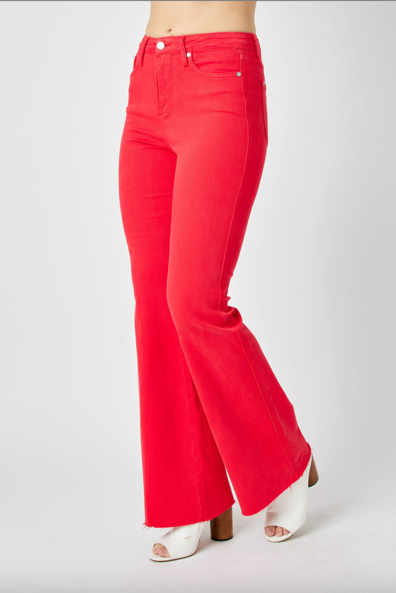 Judy Blue Tummy Control Flare Jeans - Red
