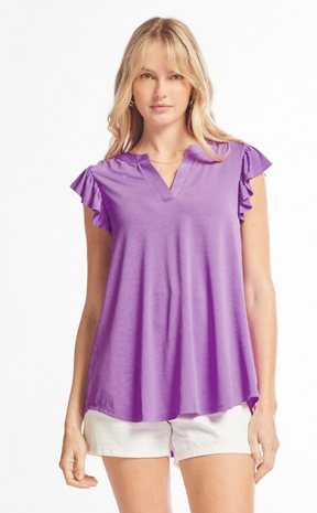 Figure It Out Ruffle Sleeve Top - Lavender