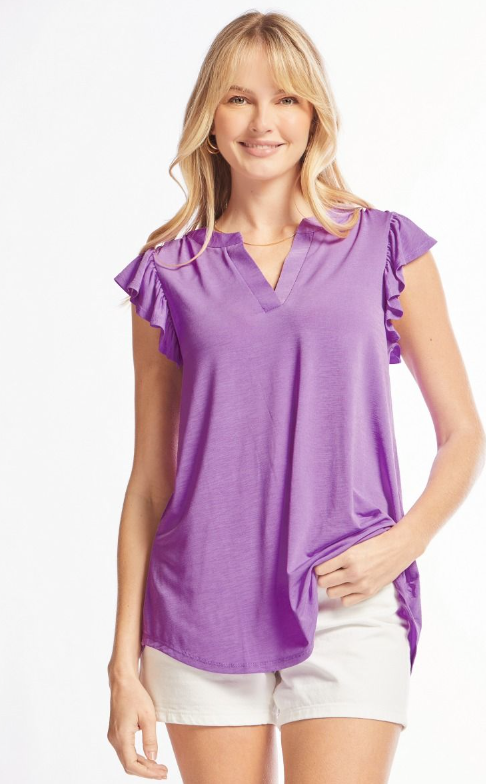 Figure It Out Ruffle Sleeve Top - Lavender