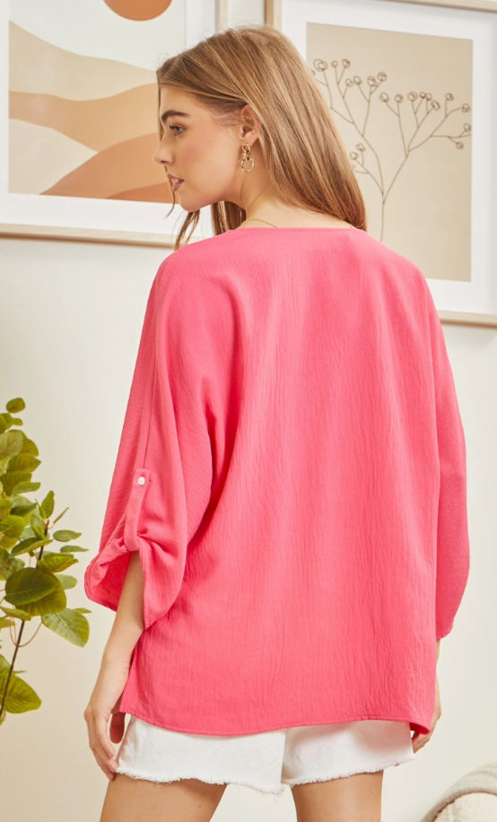 Let Me Work It Blouse - Hot Pink