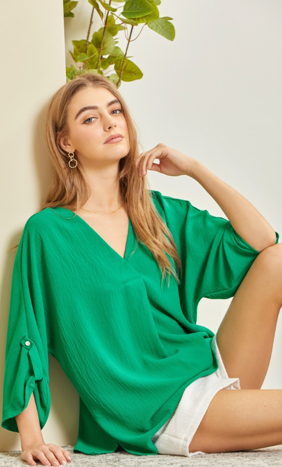 Let Me Work It Blouse - Emerald