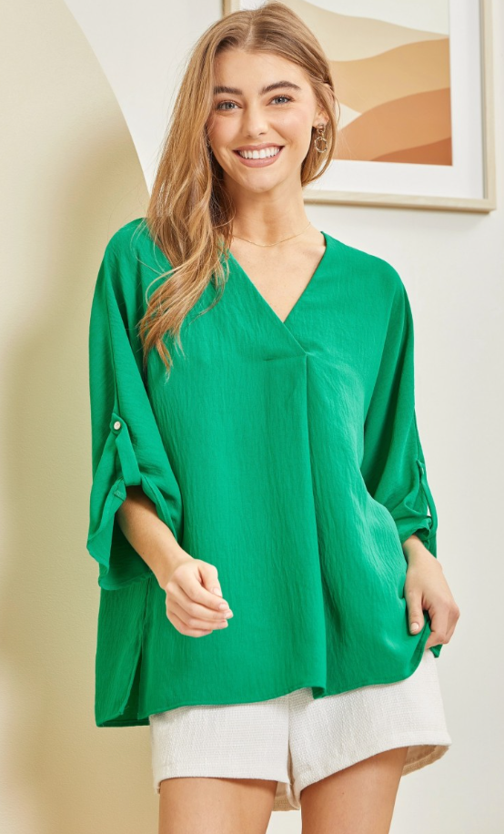Let Me Work It Blouse - Emerald