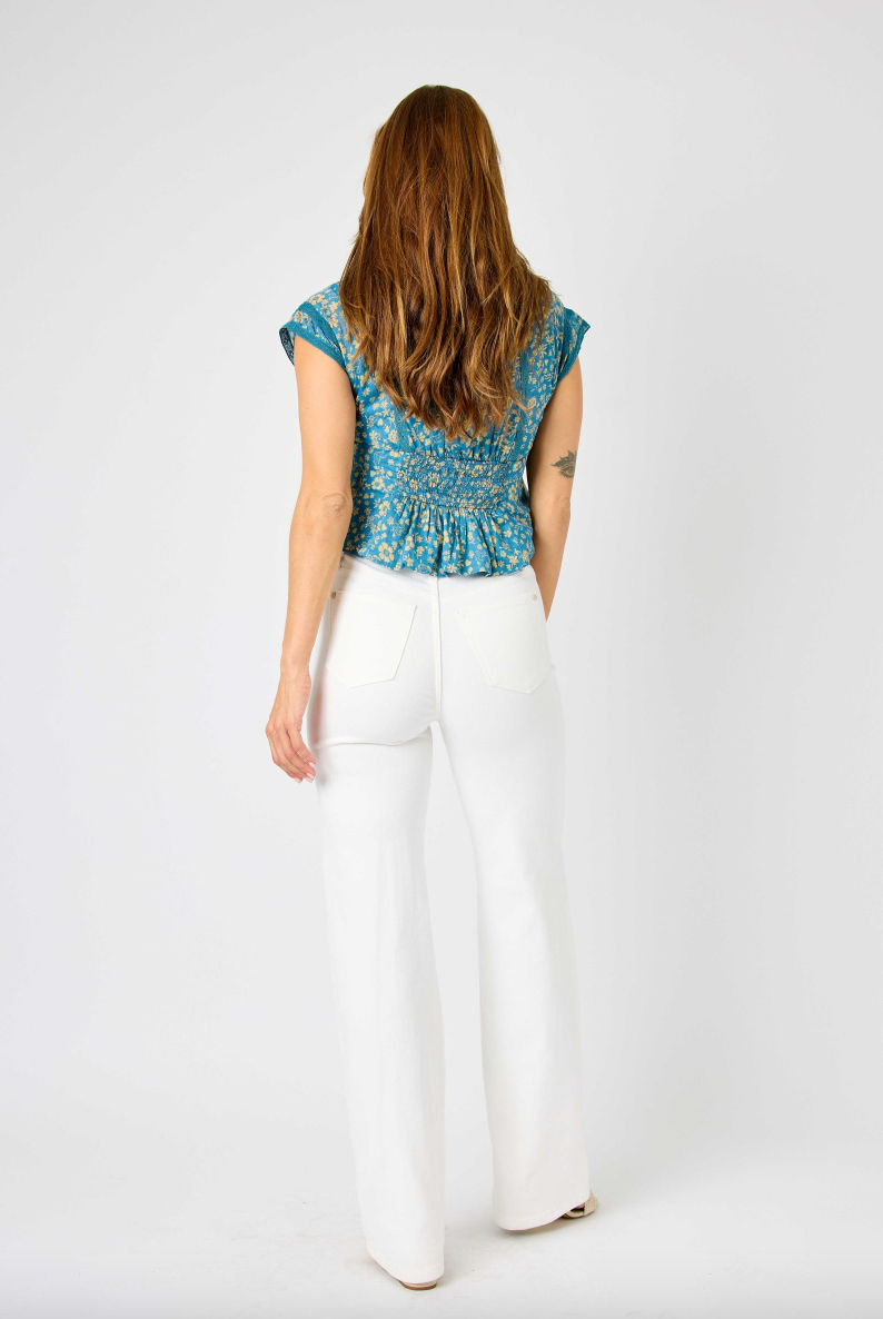Judy Blue White Braided Waist Wide Leg Jeans