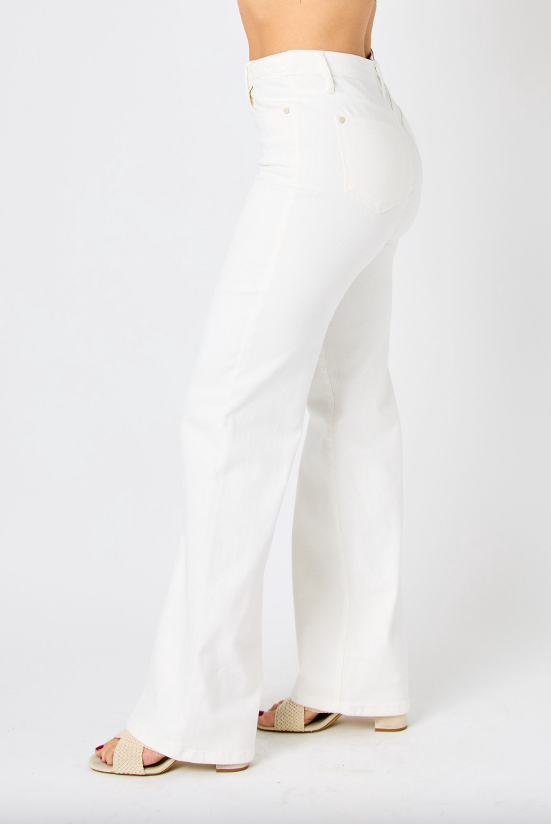 Judy Blue White Braided Waist Wide Leg Jeans