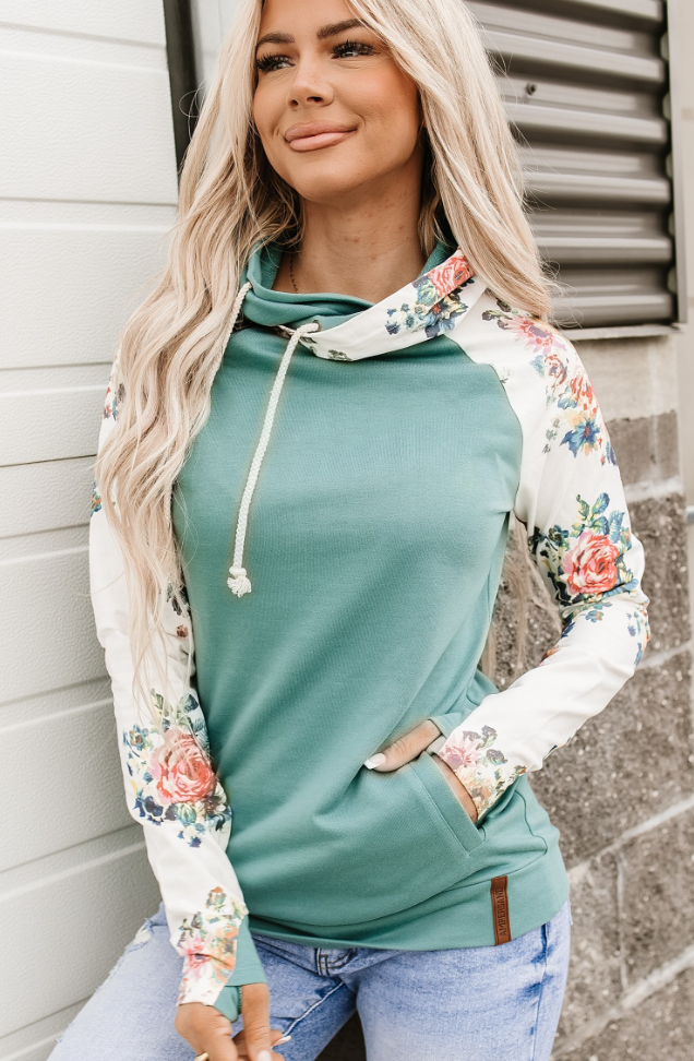 Floral double hoodie sales