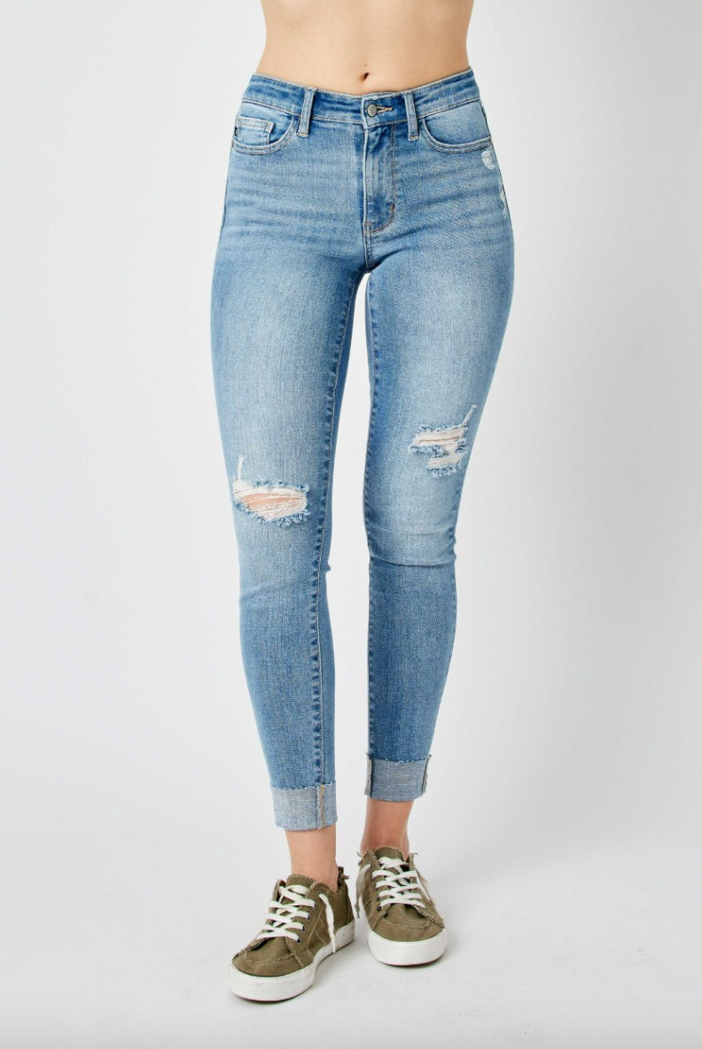 Judy Blue Full Size Cuffed Hem Low Waist Skinny Jeans main image 0