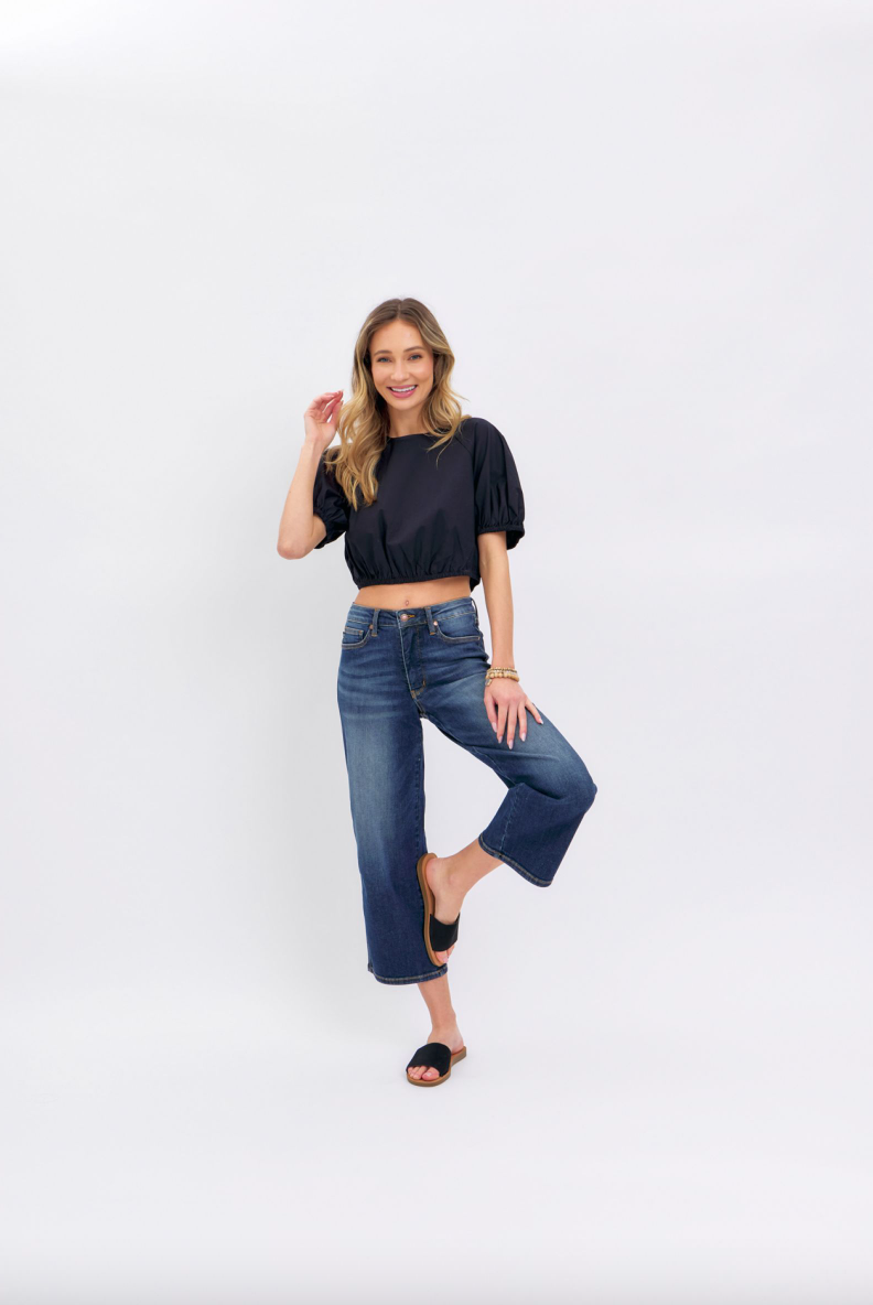 Judy Blue Tummy Control Cropped Wide Leg Jeans