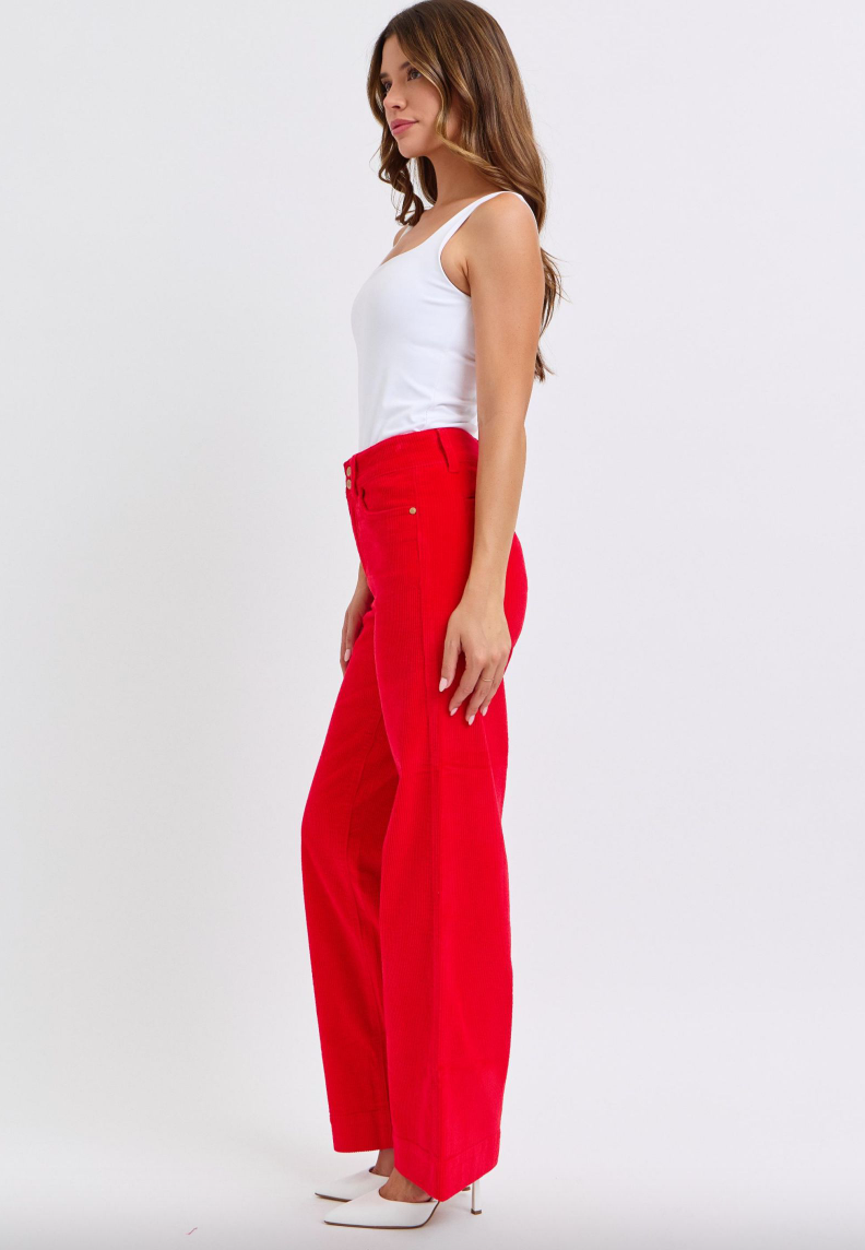 Judy Blue Red Corduroy Wide Leg Trouser