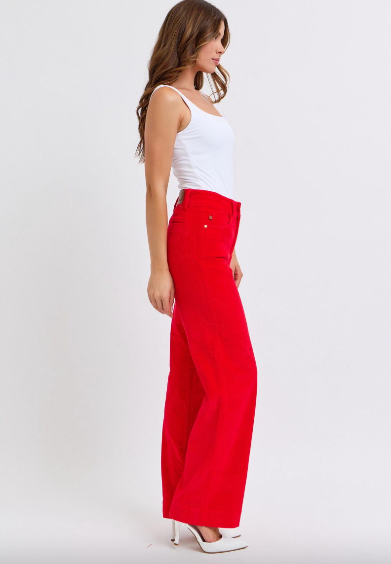 Judy Blue Red Corduroy Wide Leg Trouser